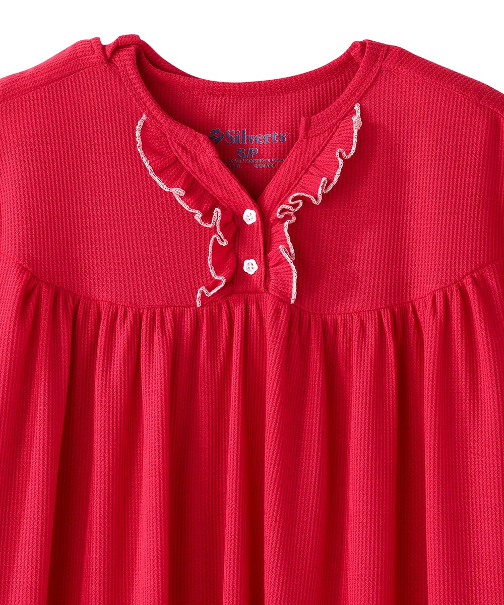 Women's Open Back Adaptive Waffle Knit Nightgown - Comfortable Hospital Gown for Seniors with Decorative Bows | Easy Wear for Post-Surgery, Elderly Care & Home Recovery
