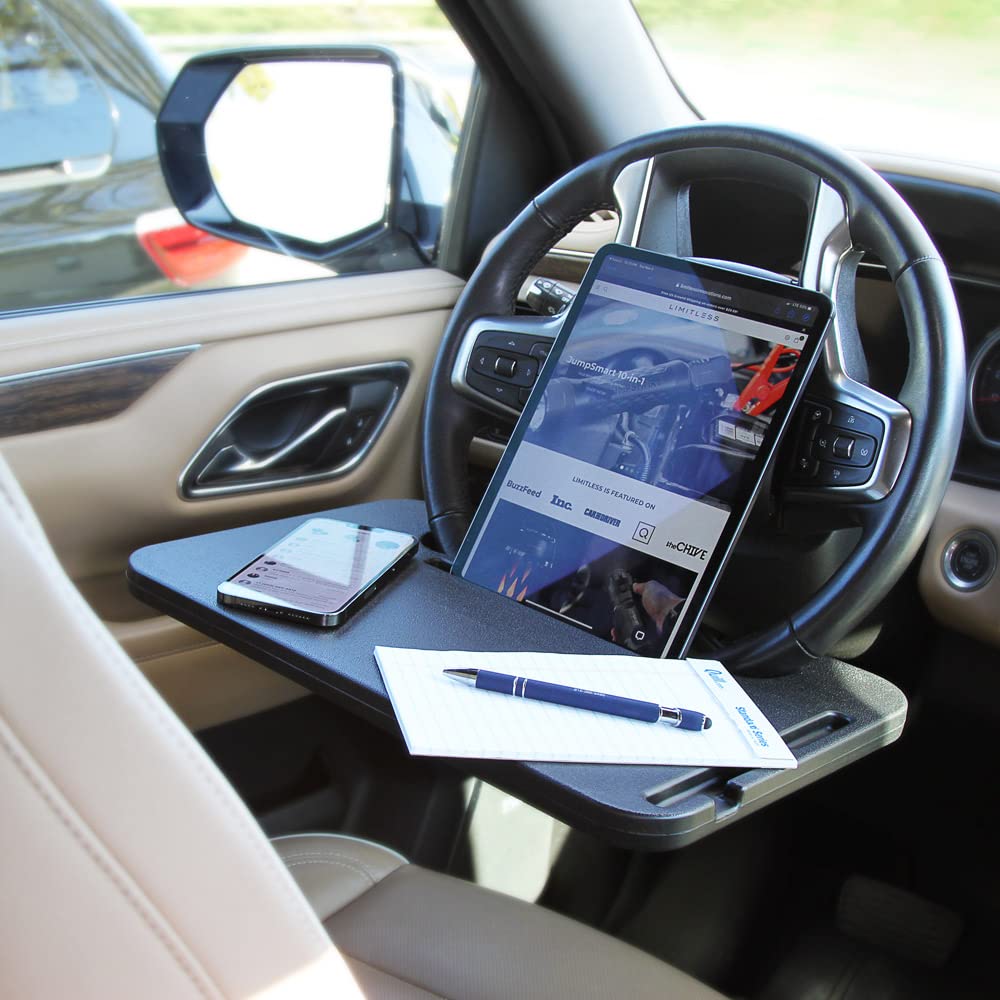 Limitless RoadWarrior 2-in-1 Car Food Tray & Steering Wheel Desk - Portable Laptop Stand, Tablet Holder & Dining Tray for Commuters, Truck Drivers & Road Trips (Black)