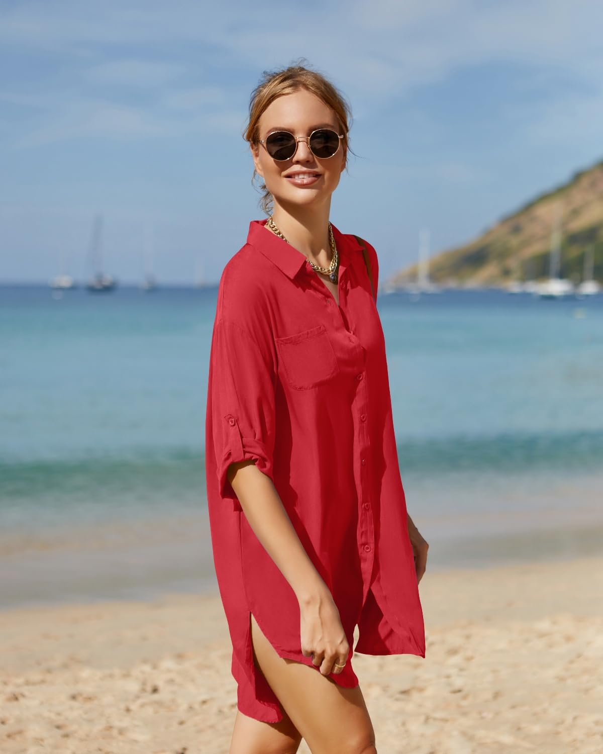 Stylish Pinup Women's Swimsuit Cover Up - Button Down Beach Shirt for Swimwear Coverups | Perfect for Poolside Lounging & Tropical Vacations
