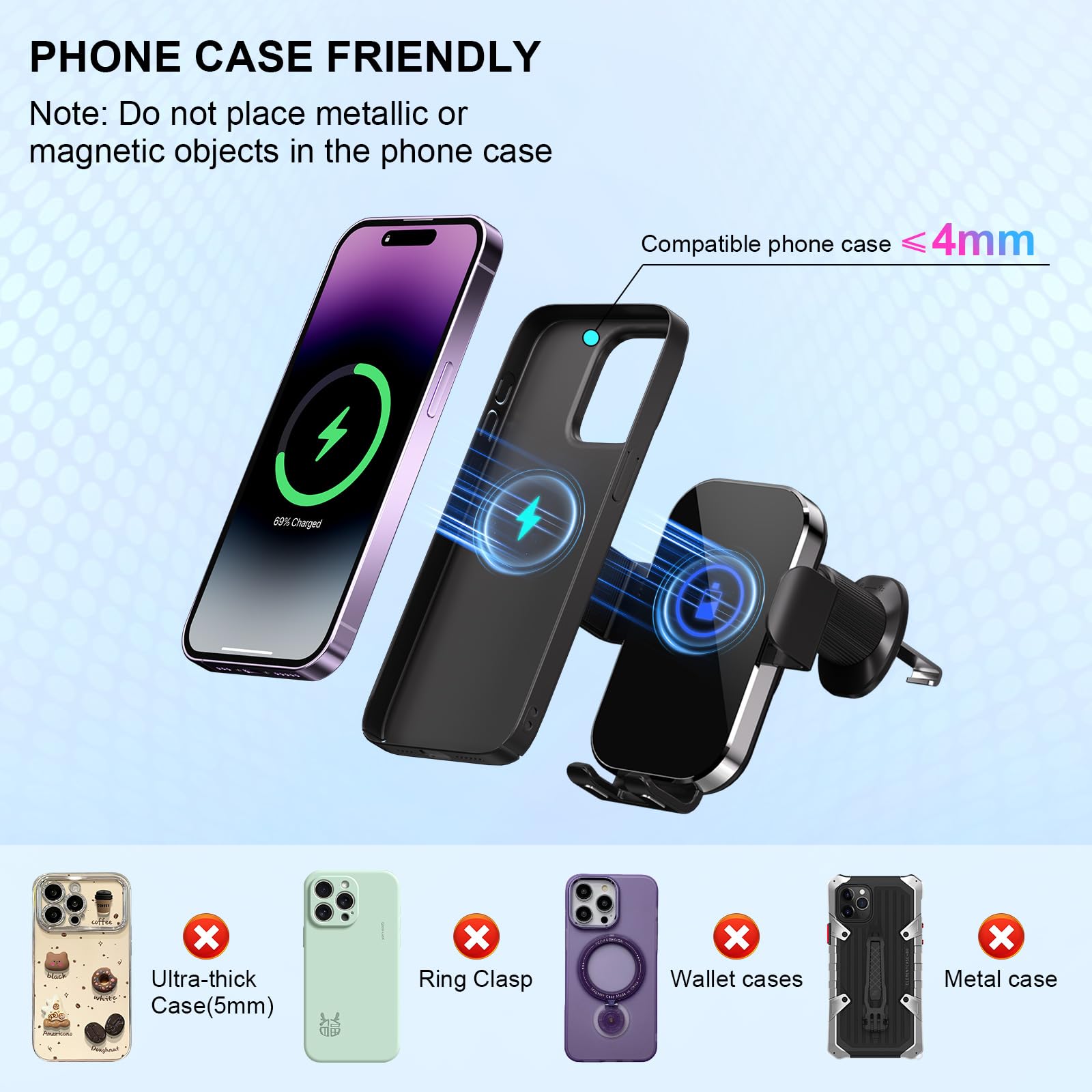 15W Fast Wireless Car Charger Mount - Auto-Clamping Qi-Certified Phone Holder for iPhone 16/15/14/13/12 & Samsung S24/S23/S22/S21 - Secure Hands-Free Charging for Road Trips & Daily Commutes (Silver)