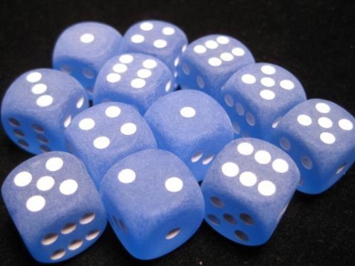 Chessex Blue & White Frosted 16mm Six-Sided Dice (12-Pack) - Perfect for D&D, RPGs, Board Games & Tabletop Gaming