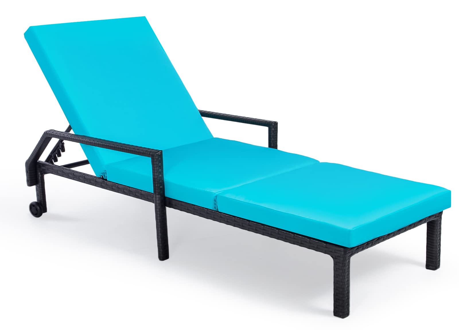 AECOJOY Adjustable PE Rattan Wicker Outdoor Chaise Lounge Chair with Cushion & Wheels - Patio Poolside Chair for Backyard, Deck, Porch, Garden - Perfect for Sunbathing, Relaxing by the Pool, or Outdoor Lounging (Blue)