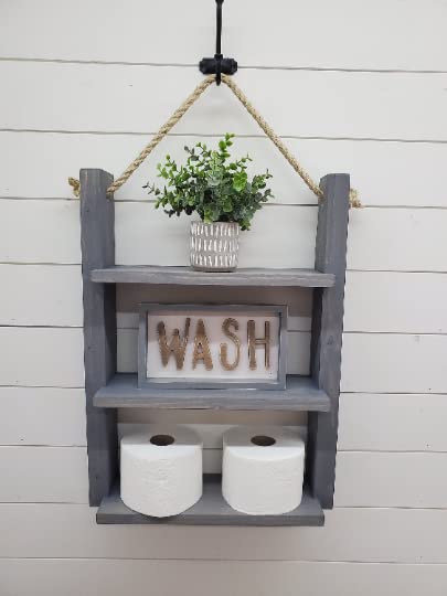 Rustic Farmhouse Rope Hanging Ladder Shelf - Bathroom & Home Decor for Storage and Display | Perfect for Towels, Blankets, Plants & More