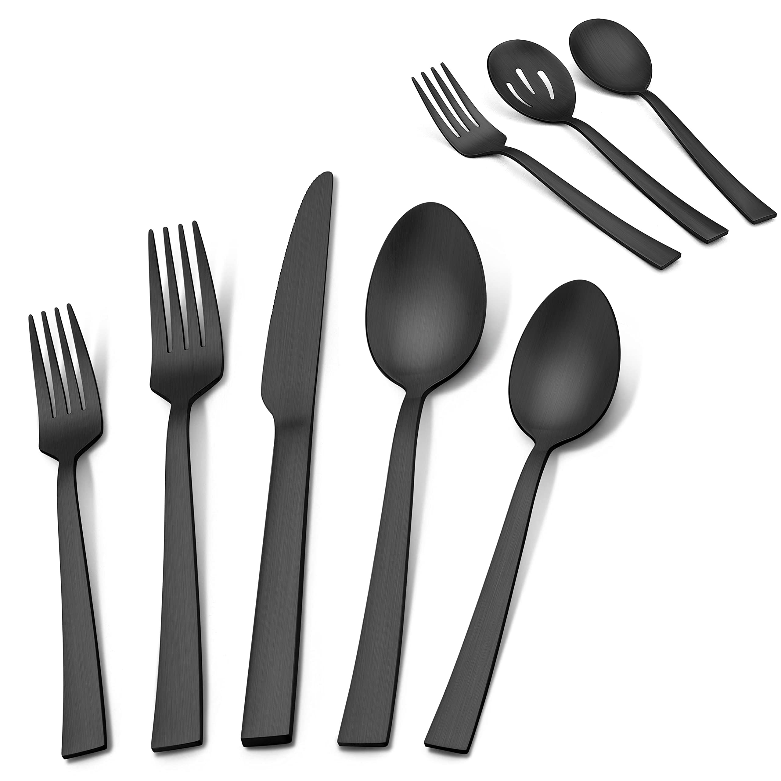 Herogo 23-Piece Matte Black Silverware Set - Stainless Steel Square Flatware with Serving Utensils, Modern Cutlery Set for Catering, Banquet & Home Dining - Dishwasher Safe Satin Finish - Perfect for Restaurants, Weddings & Everyday Use