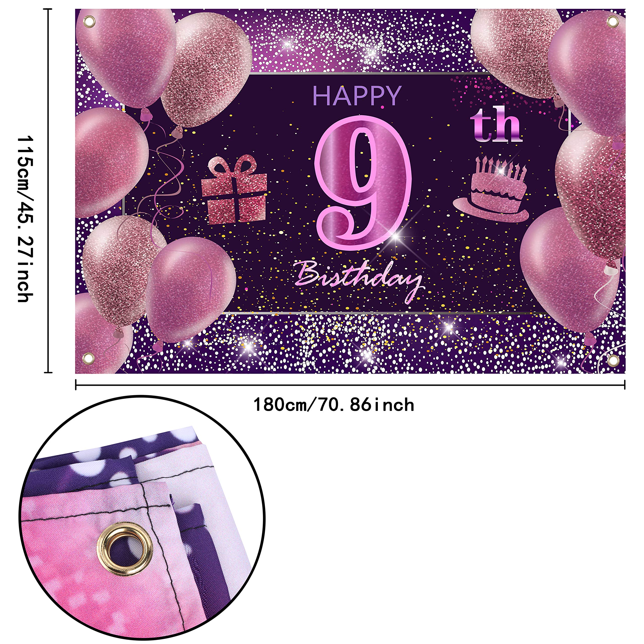 IMISI Pink Happy Birthday Banner & Backdrop - 9th Birthday Party Decorations for Girls & Women | Perfect for Birthday Celebrations, Photo Booths & Party Backdrops