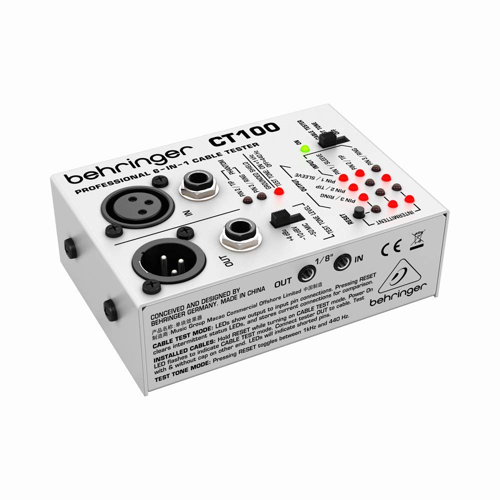 Behringer CT100 6-in-1 Professional Cable Tester for XLR, TRS, RCA, MIDI - Perfect for Studio, Live Sound & DJ Equipment Testing