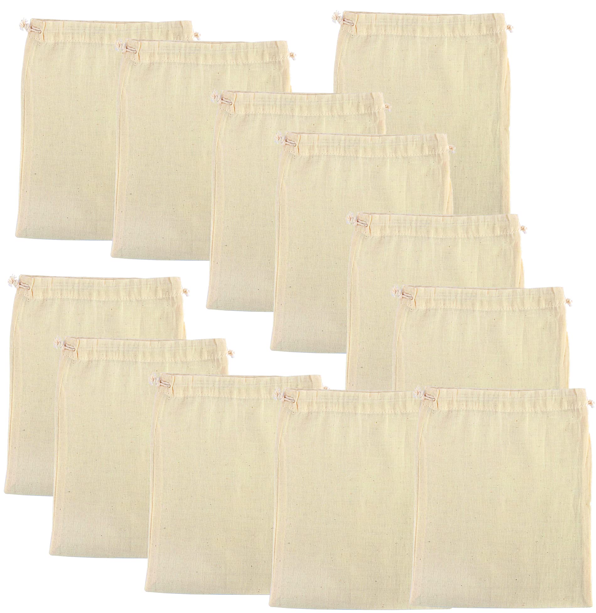Oreayu 12 Pack Cotton Drawstring Potli Bags - Reusable Kitchen Storage Bags, Eco-Friendly Non-Plastic Spice & Masala Pouches (7x5 Inches, White) - Perfect for Organizing Spices, Tea, Herbs & Small Items