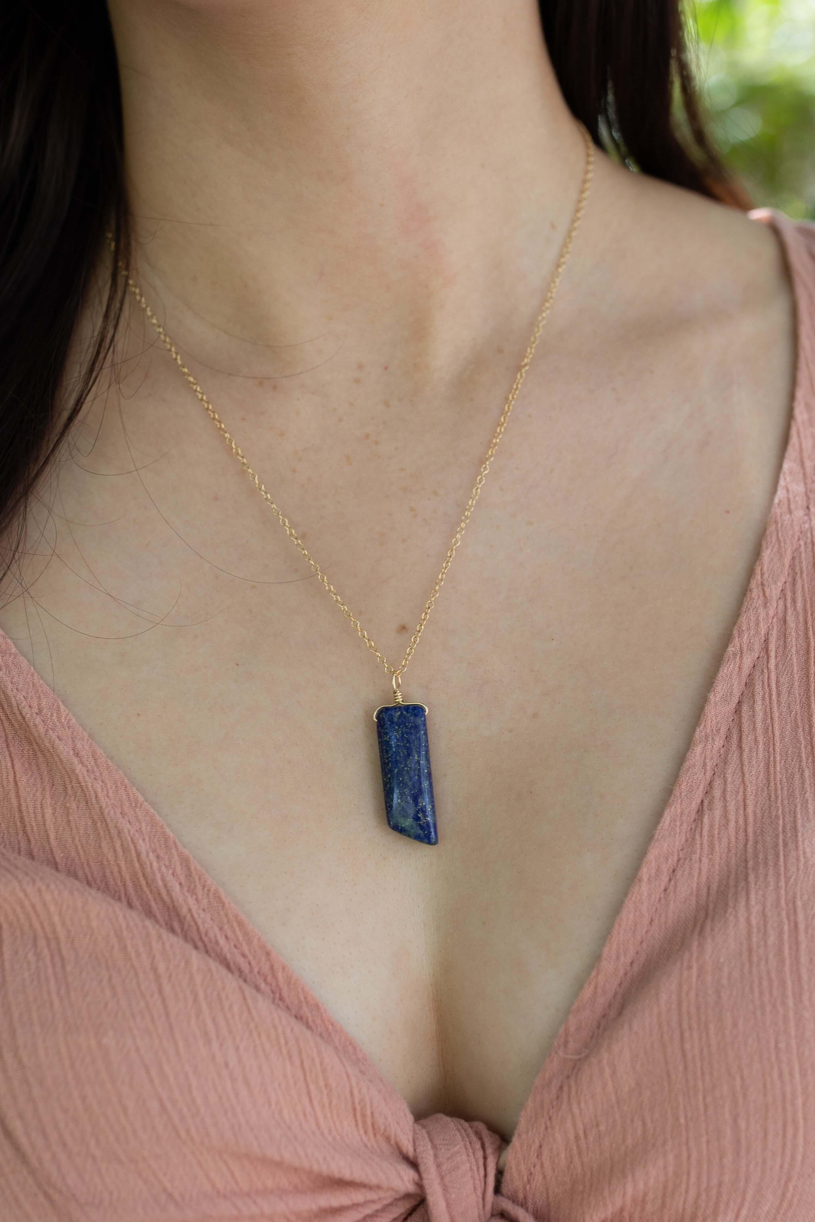 Natural Blue Lapis Lazuli Crystal Point Necklace - Healing Stone Jewelry for Meditation, Chakra Balancing & Spiritual Gifts