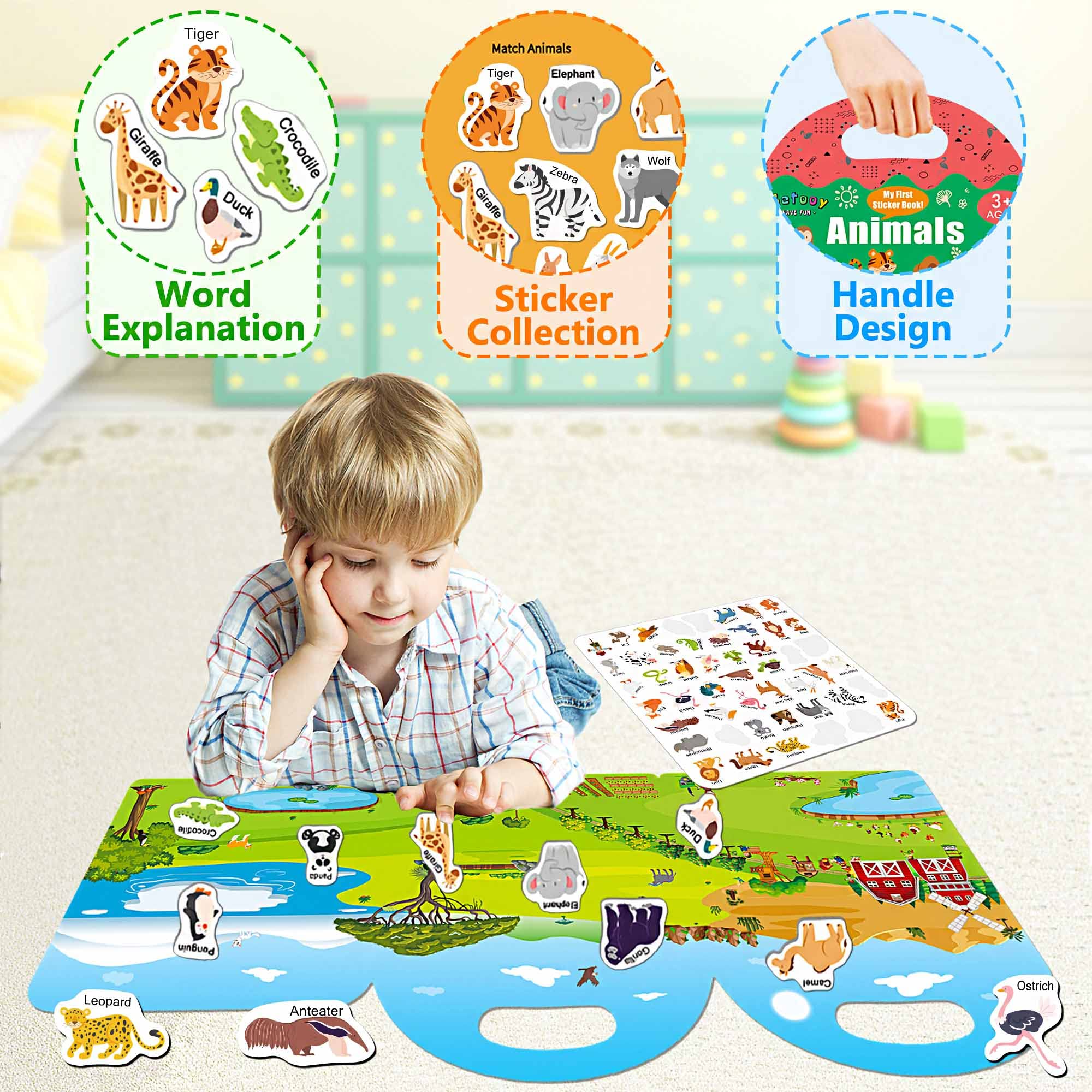 6 Sets Reusable Sticker Books for Toddlers 1-3 Years Old | 246 Pcs Kids Stickers | Airplane Travel Essentials & Learning Toys for Boys & Girls | Perfect for Road Trips, Flights & Quiet Playtime