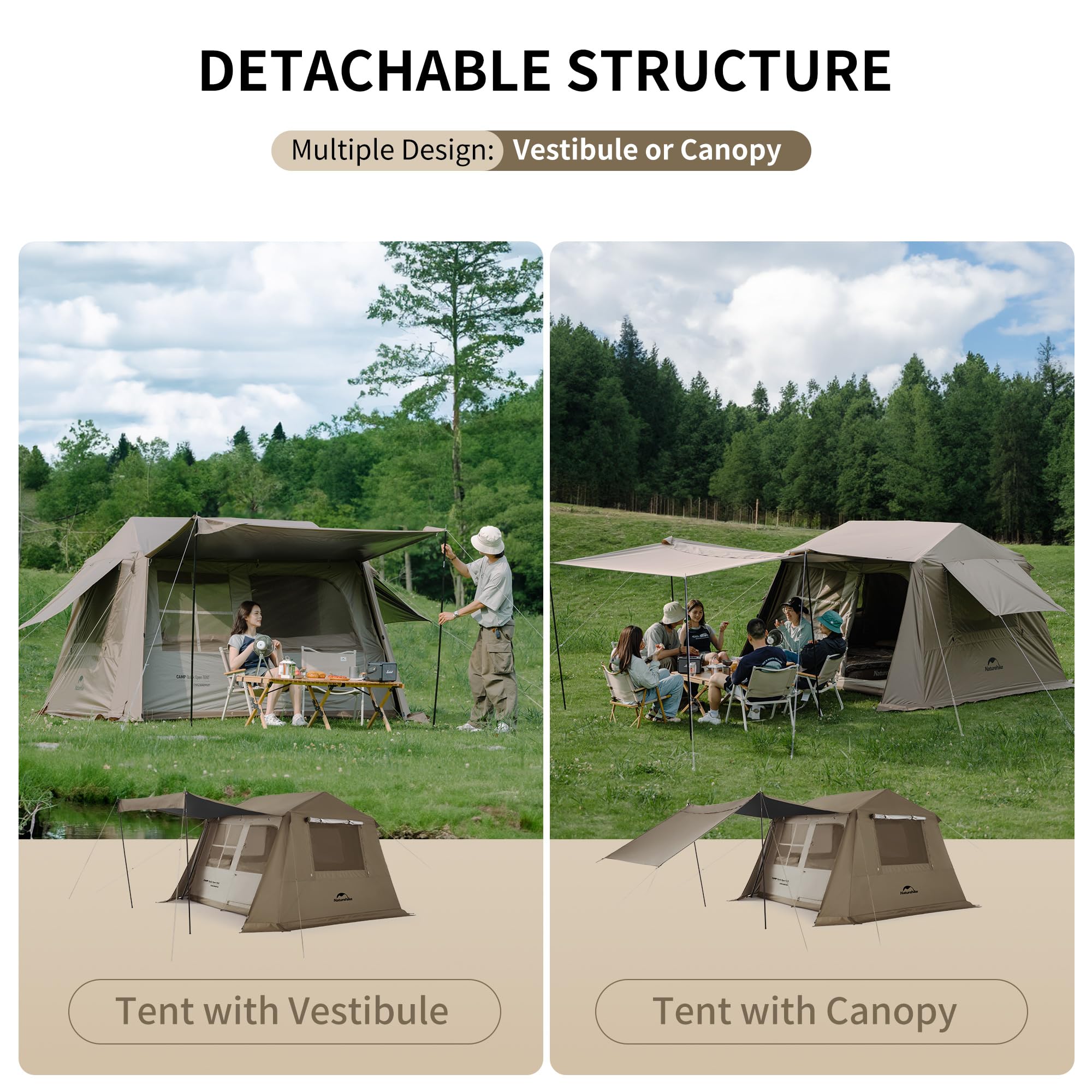 Naturehike Village Camping Tent - 4/6/8 Person Instant Setup Family Tent for Outdoor Adventures, Car Camping & Backpacking | Waterproof & Spacious Shelter for Camping Trips, Hiking & Beach Outings
