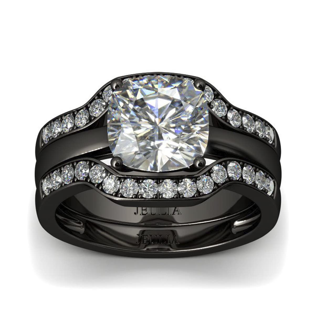 Jeulia 3.7ct Cushion Cut Diamond Ring Set - Sterling Silver Bridal Wedding Band, Halo Promise & Anniversary Ring - Classic Art Deco Jewelry with Gift Box (Perfect for Engagement, Proposal & Special Occasions)