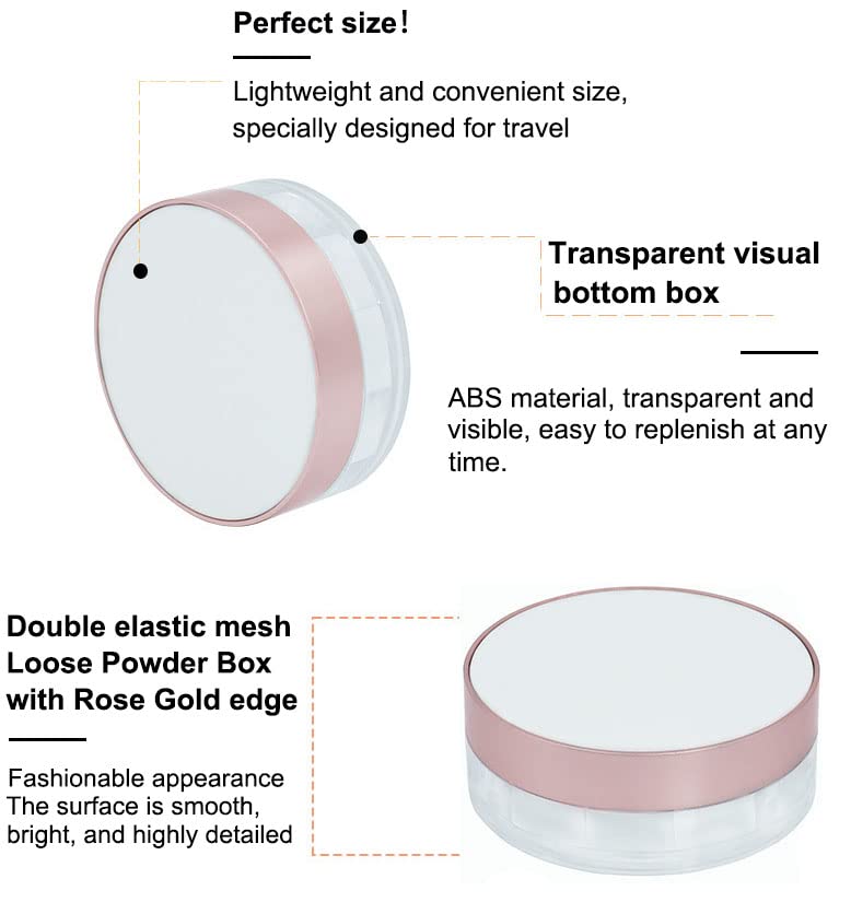 AKOAK 15ml (0.5 oz) Empty Reusable Plastic Loose Powder Compact Container - No Leaks, Includes Sponge Puff, Elastic Net Sifter & Screw Lid - DIY Makeup Case for Travel & Daily Touch-Ups (White)