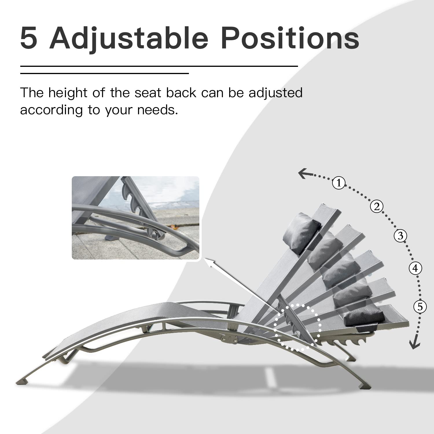 **Domi 3-Piece Aluminum Outdoor Lounge Chair Set - Adjustable Chaise Lounges with Side Table for Pool, Garden, Beach & Patio - Gray Modern Patio Furniture for Relaxing in Sun**