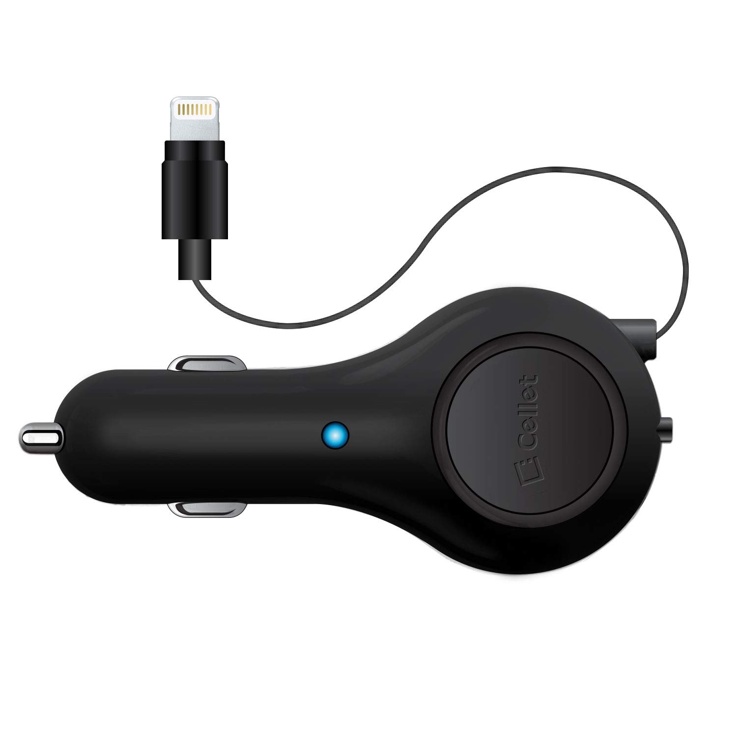 MFI Certified 10W Retractable iPhone Car Charger with Lightning Cable - Fast Charging for iPhone 14/13/12/11/X/8 & iPad - Perfect for Road Trips & Daily Commute