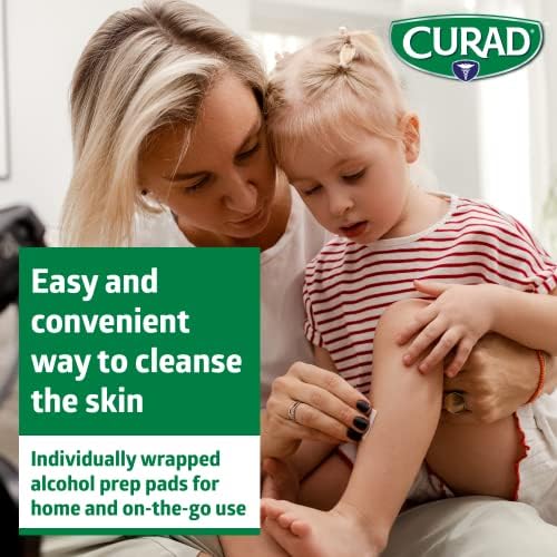 Curad Alcohol Prep Pads - 70% Isopropyl Alcohol Wipes, 1000 Count (5 Boxes of 200 Each) - First Aid, Medical, Tattoo & Piercing Care, Sanitizing Skin Before Injections
