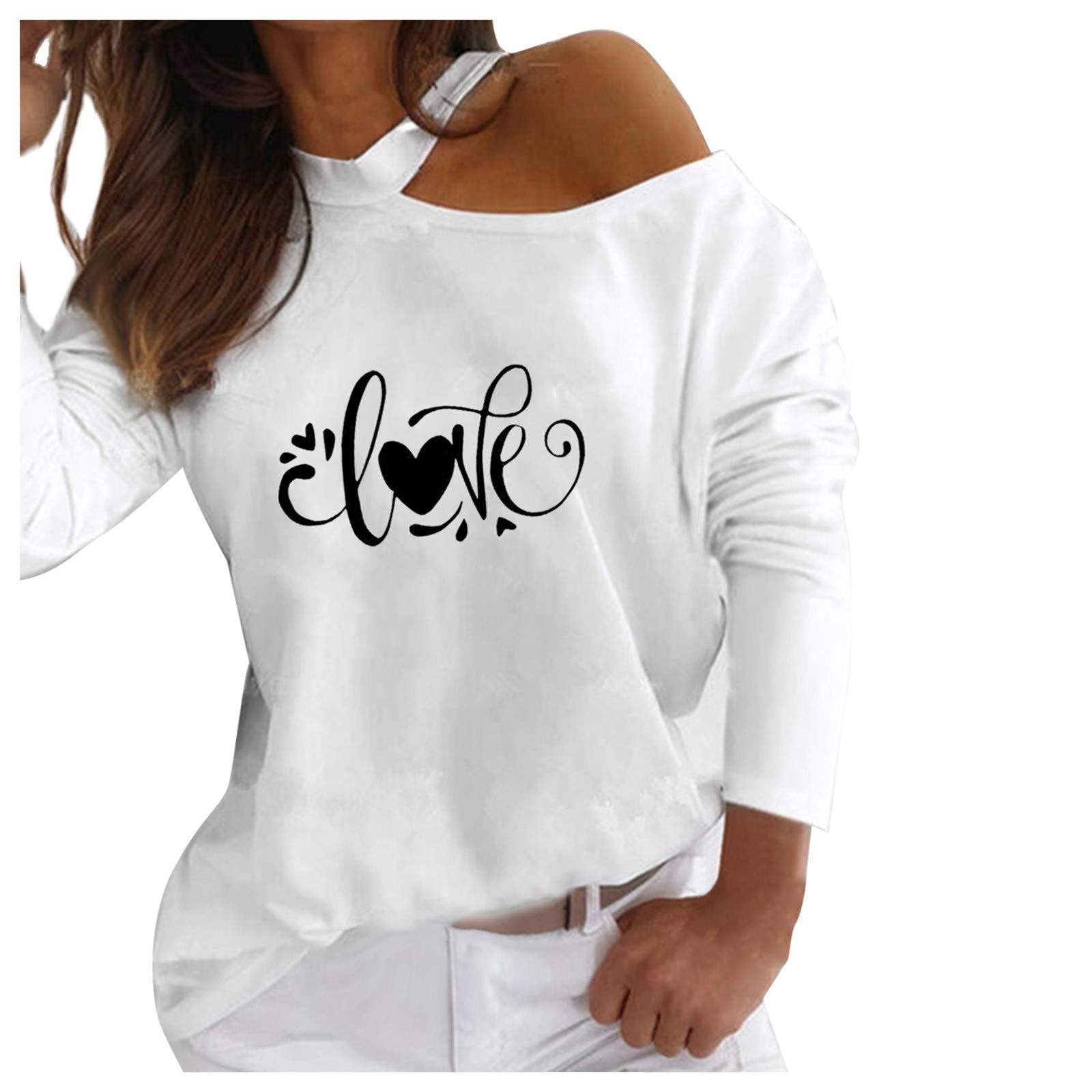 Women's Long Sleeve Printed Valentine's Day T-Shirt - O-Neck Casual Blouse with Shoulder Cutout Design for Date Night, Party & Everyday Wear