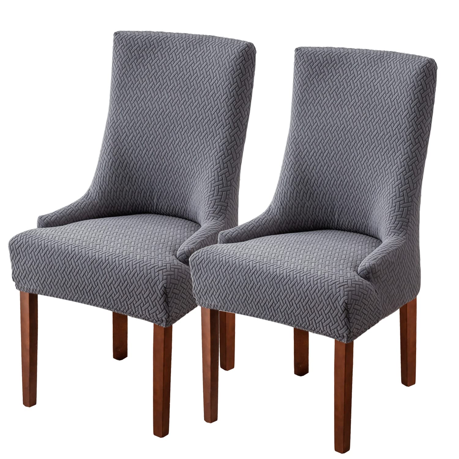 Stretch Wingback Chair Covers Slipcovers - Reusable Armchair Protector Set of 2, Diagonal Stripes Design for Dining Room & Kitchen Chairs (Gray) - Perfect for Home Decor, Furniture Protection & Easy Cleaning