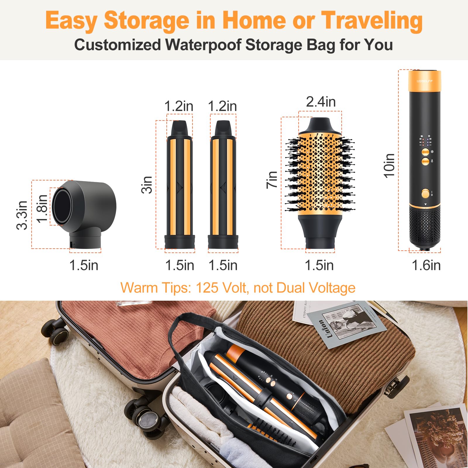 Professional Air Styler Hair Dryer Brush - 110,000 RPM Powerful Blow Dryer for Fast Drying, Curling & Volumizing | Auto-Wrap Curlers, Oval Brush & Round Nozzle | Salon-Quality Styling at Home (Black-Orange) - Perfect for Daily Hair Care, Salon Styling & Travel