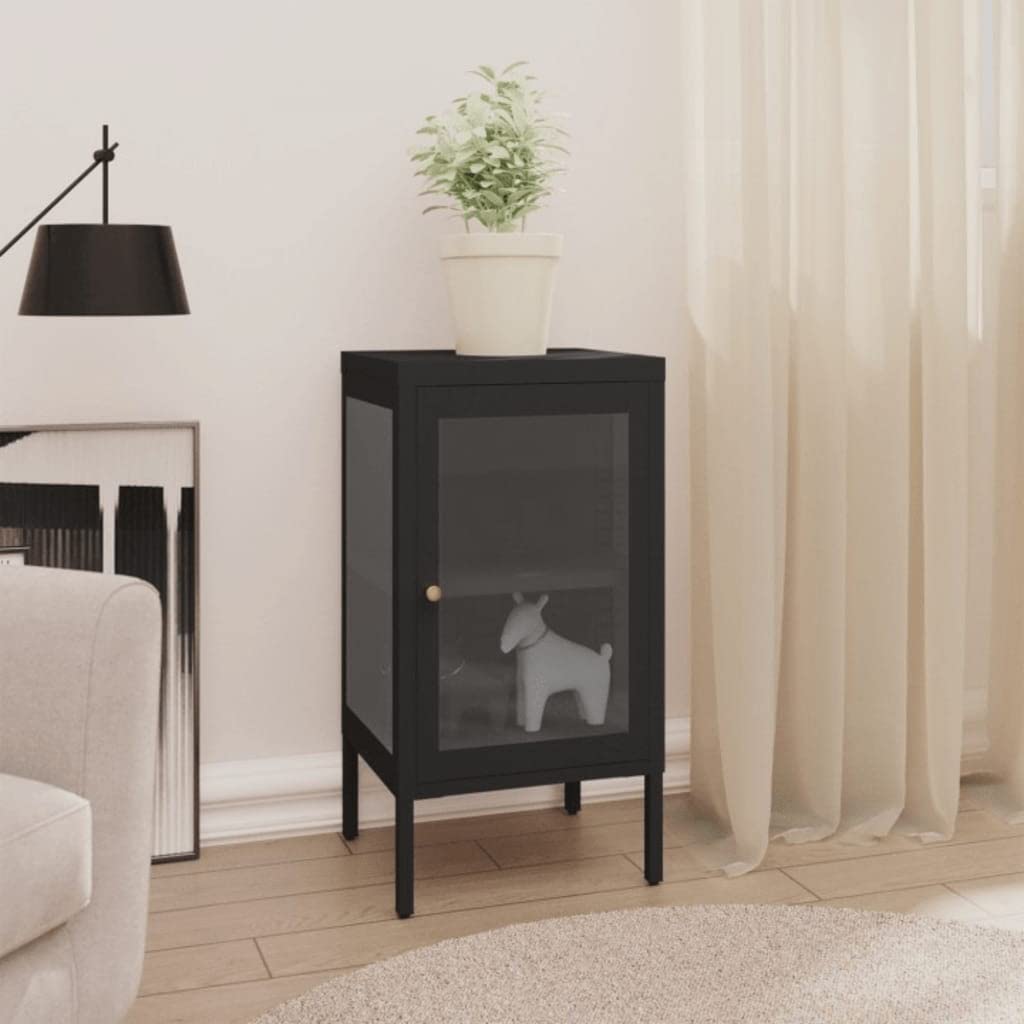 FAMIROSA Black Steel Sideboard Cabinet with Tempered Glass - 15