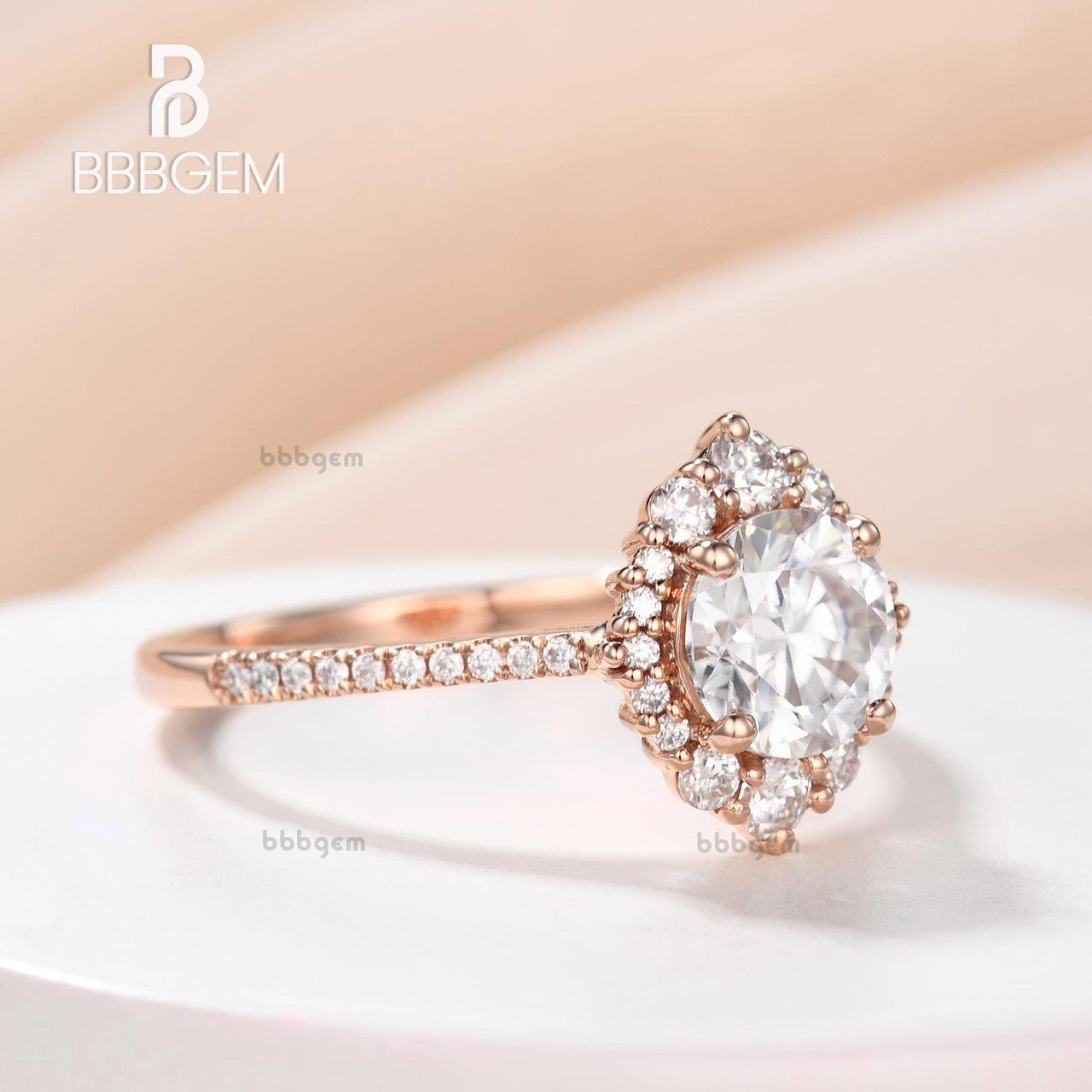 1CT Vintage Round Cut Moissanite Engagement Ring - Rose Gold Halo Ring for Women | Perfect for Proposals, Weddings & Anniversary Gifts