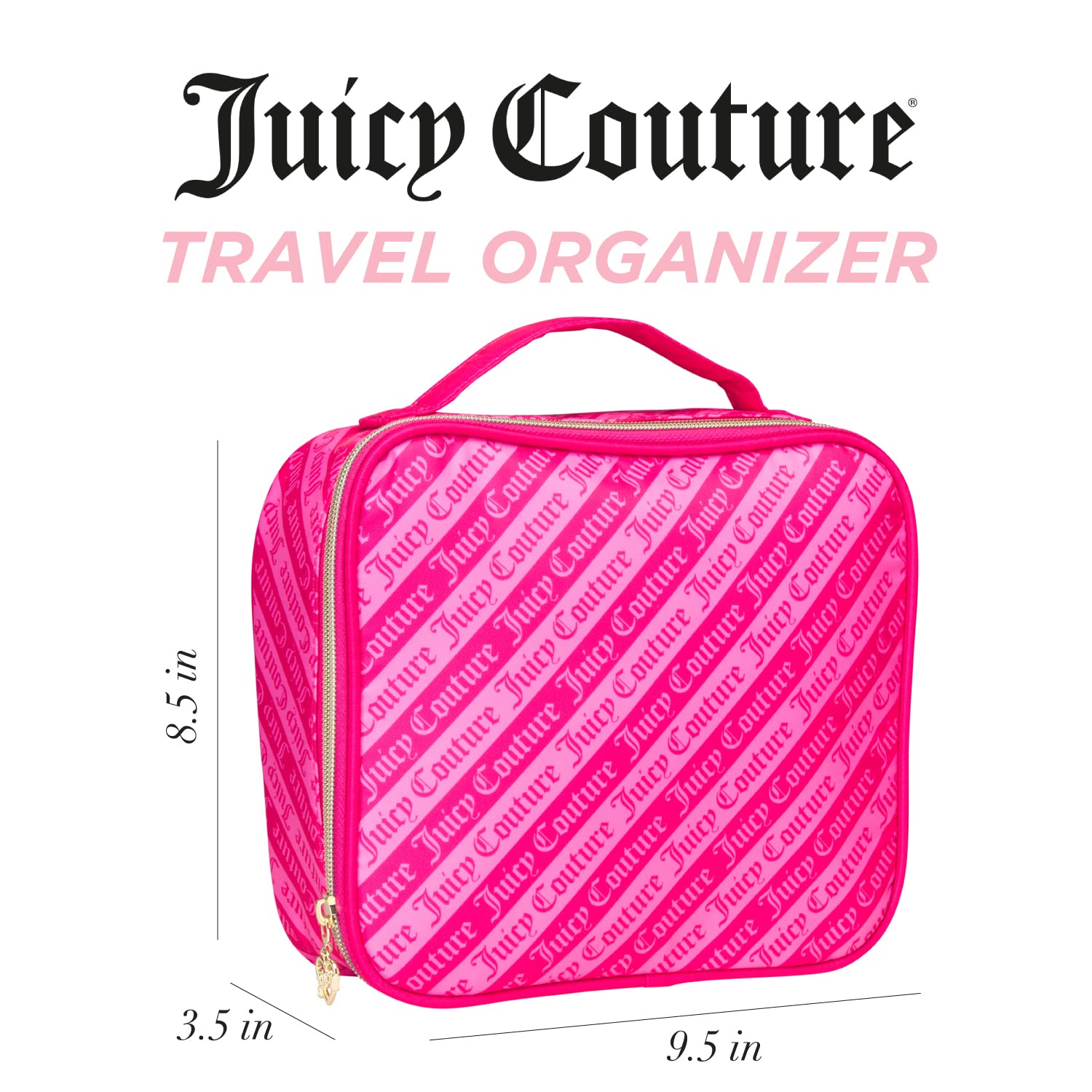 Juicy Couture Women's Travel Cosmetic Bag - Pink Makeup Organizer with Multiple Compartments for Toiletries | Perfect for Vacation, Gym & Daily Essentials Storage