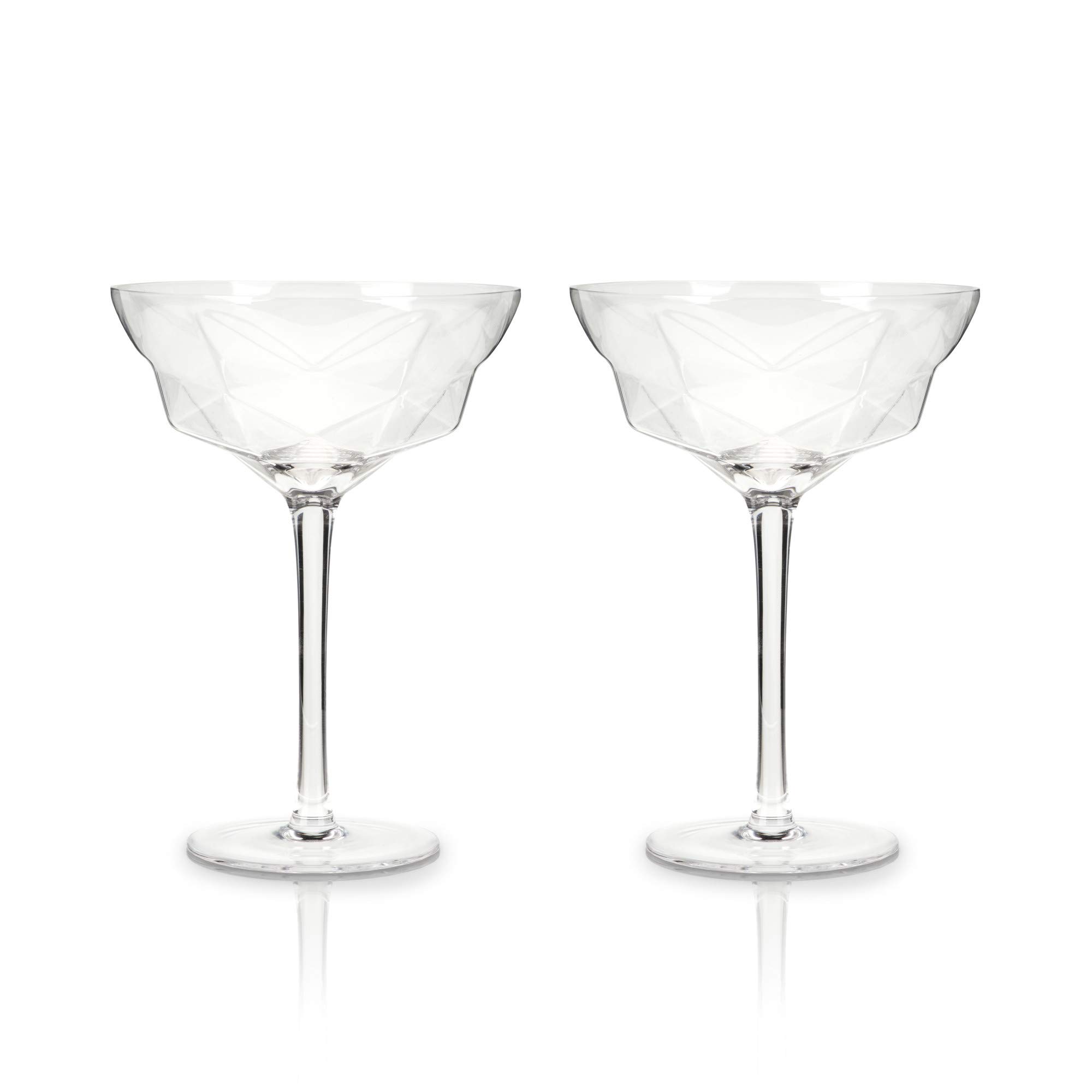 Premium Faceted Martini Glasses Set of 2 - 10oz Crystal Cocktail Coupe Glasses for Home & Bar - Elegant Stemmed Drinkware for Martinis, Cosmopolitans & Champagne - Perfect Gift for Wedding, Anniversary & Housewarming Parties