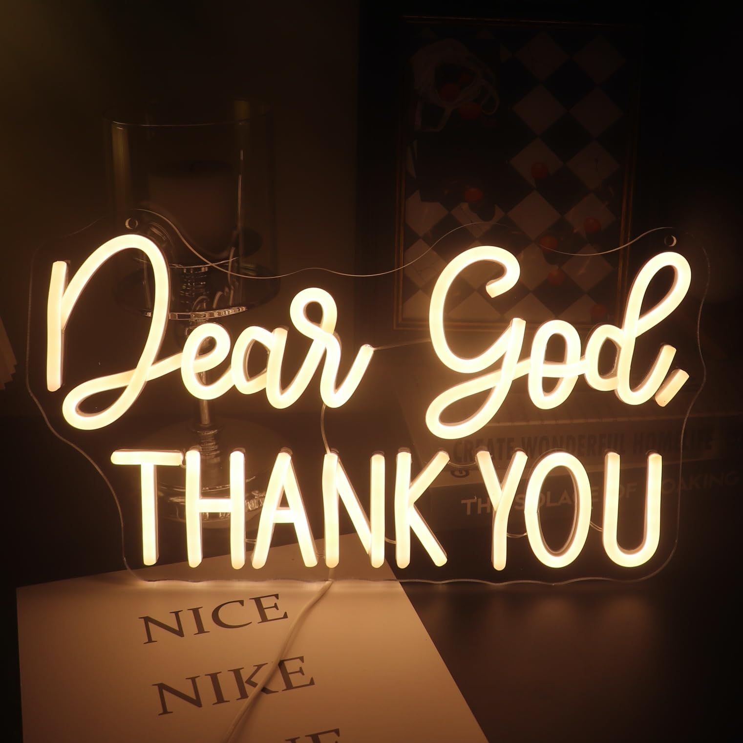 Dear God Thank You Neon Sign - Dimmable LED Decorative Light for Office, Home, Living Room & Classroom - Inspirational Christian Gift for Christmas, Birthday & Religious Occasions (Warm White)