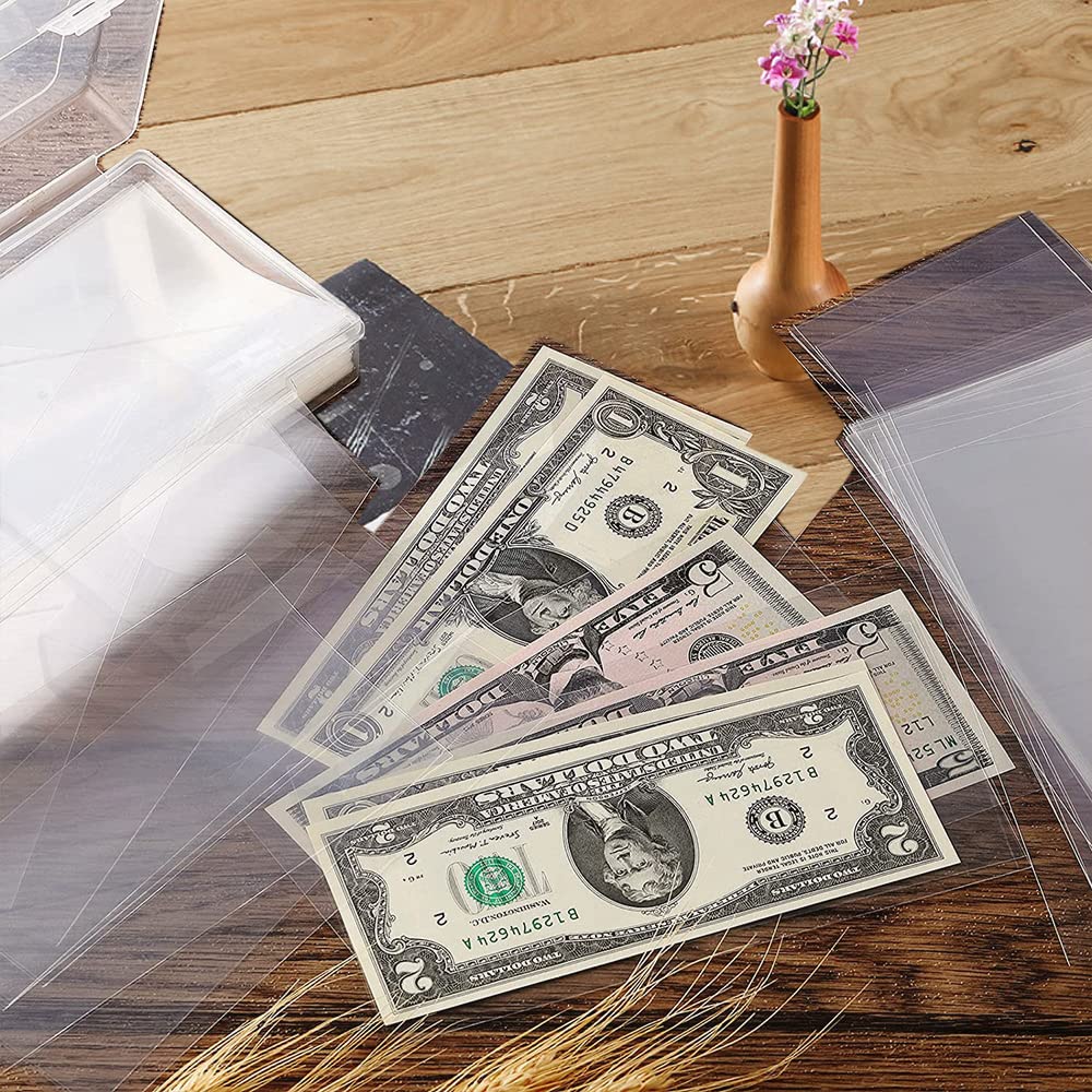 200PCS Clear Currency Sleeves for Dollar Bills - Protective Money Holders for Cash Collectors, Banknotes & Stamps - Perfect for Coin Collecting, Gift Money Storage & Financial Organization (200 Count)