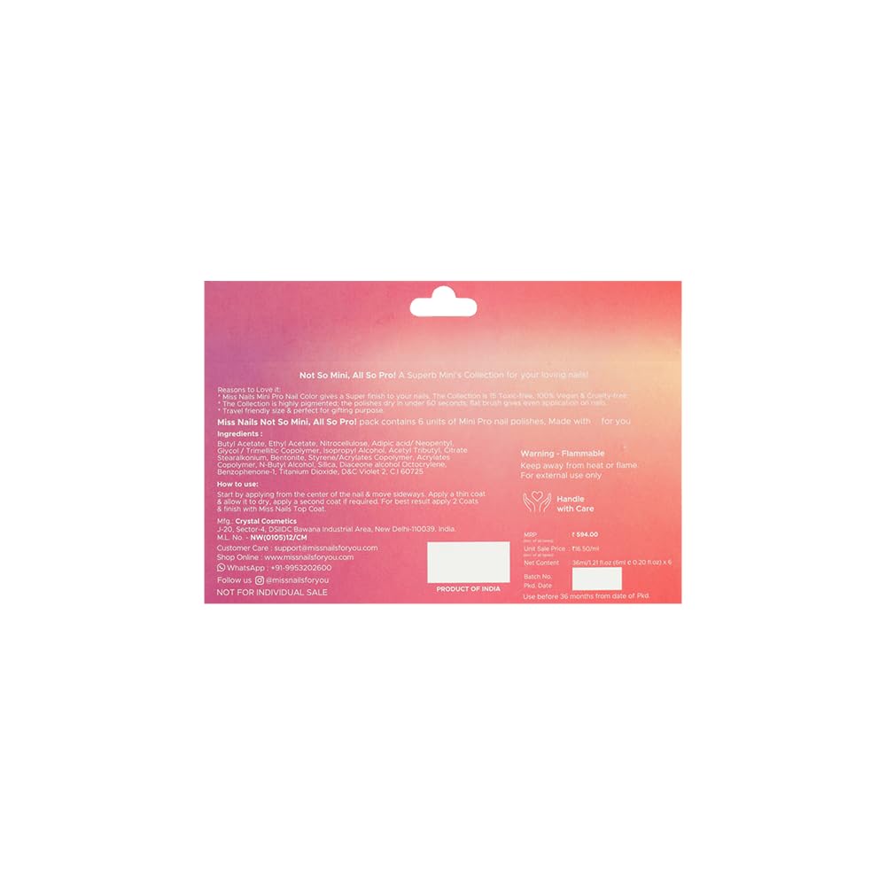 Miss Nails Mini Pro Collection Pack Of 6 - Professional Nail Art Kit for Salon & Home Use | Perfect for Gel Polish, Acrylic Nails & DIY Manicures