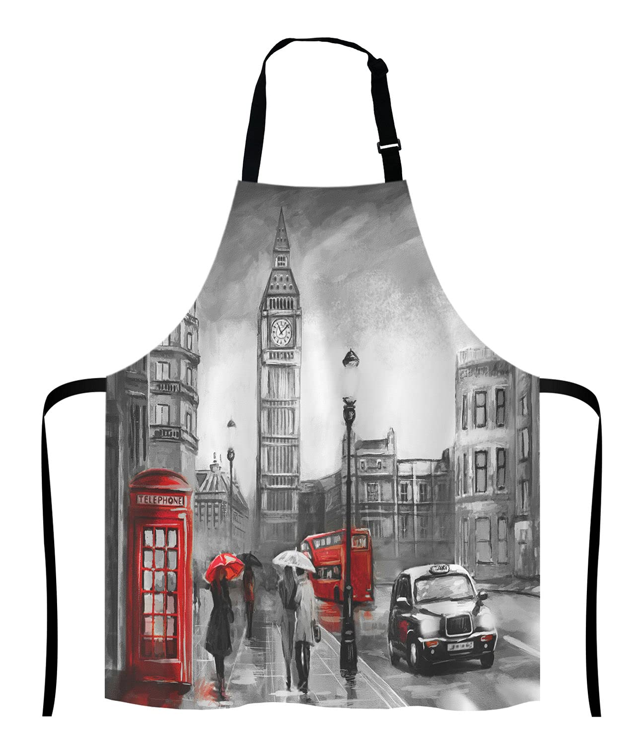 Adjustable Bib Apron for Men & Women - London Street View Design - Perfect for Cooking, Baking, BBQ, Chef, Waitress & Bistro Use - Ideal Home Kitchen & Professional Use