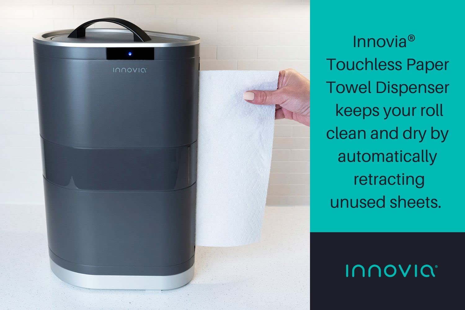 Innovia Touchless Paper Towel Dispenser - Automatic Countertop Hand Towel Holder, Grey | Hygienic Kitchen & Bathroom Solution for Home & Office