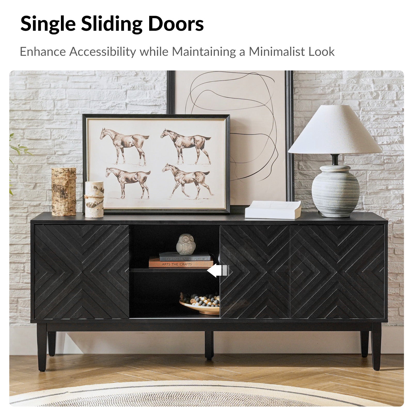 Regal 58-Inch Wide TV Stand with Reversible Checkered Game Board - Modern Entertainment Center for Living Room, Game Nights & Family Gatherings
