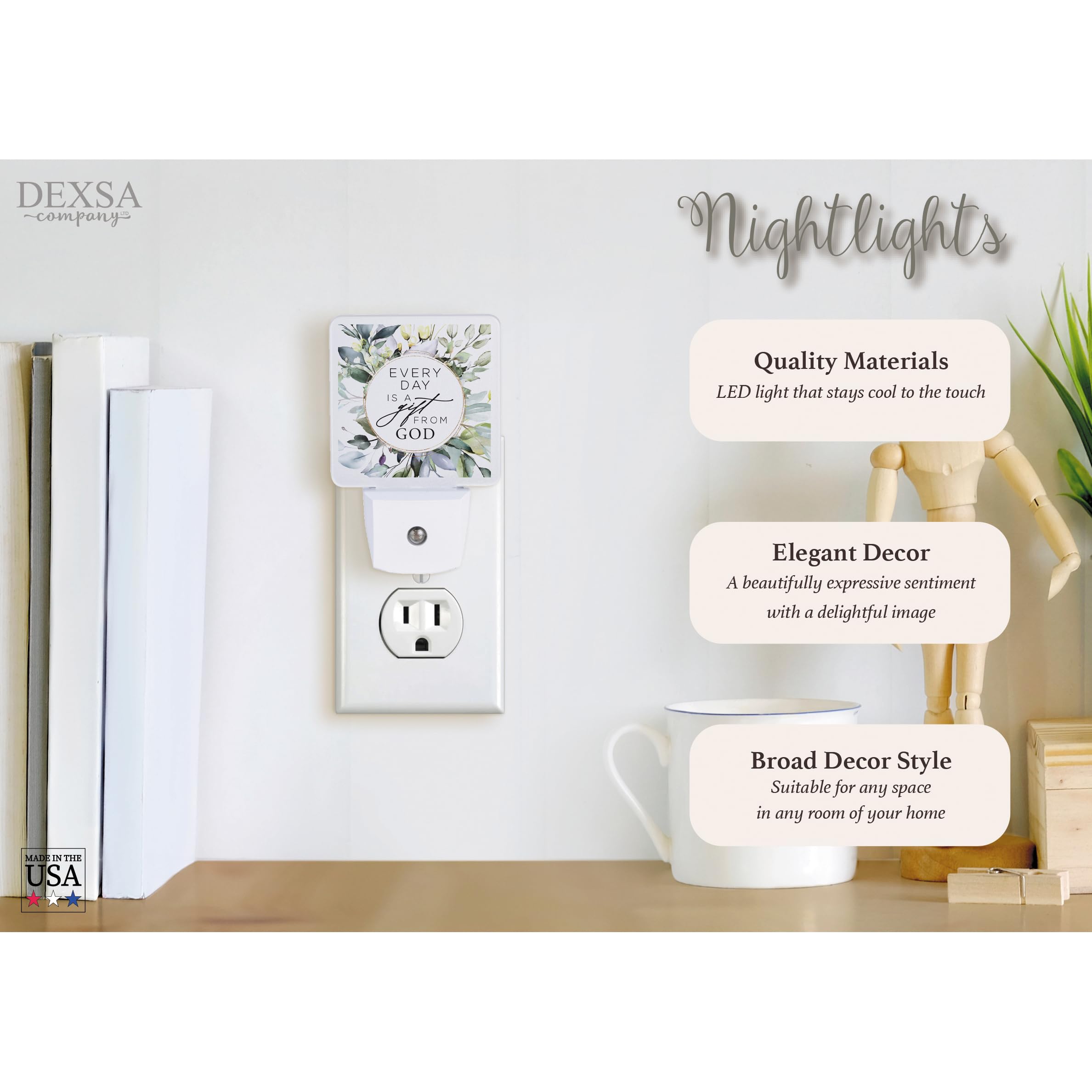 Dexsa Auto ON/Off Plug-in LED Night Light - Energy Saving, Automatic Sensor for Hallway, Bedroom, Nursery & Bathroom | Safe Night Light for Kids, Adults & Seniors | Perfect for Nighttime Safety & Ambiance