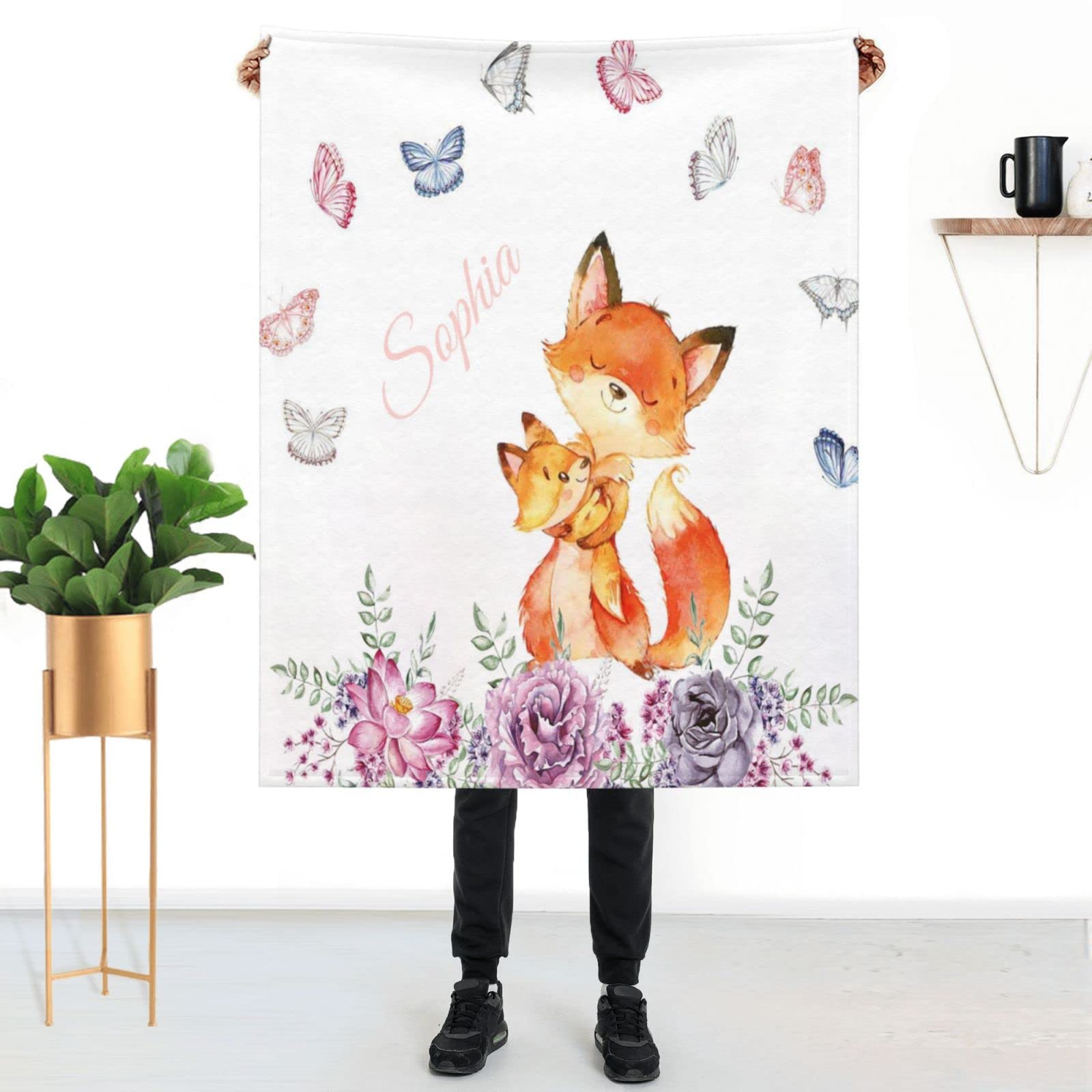 Personalized Baby Blankets with Name - Elephant Woodland & Sunflower Crown Designs for Newborn Boys & Girls | Custom Nursery Blanket for Crib, Stroller & Photo Shoots