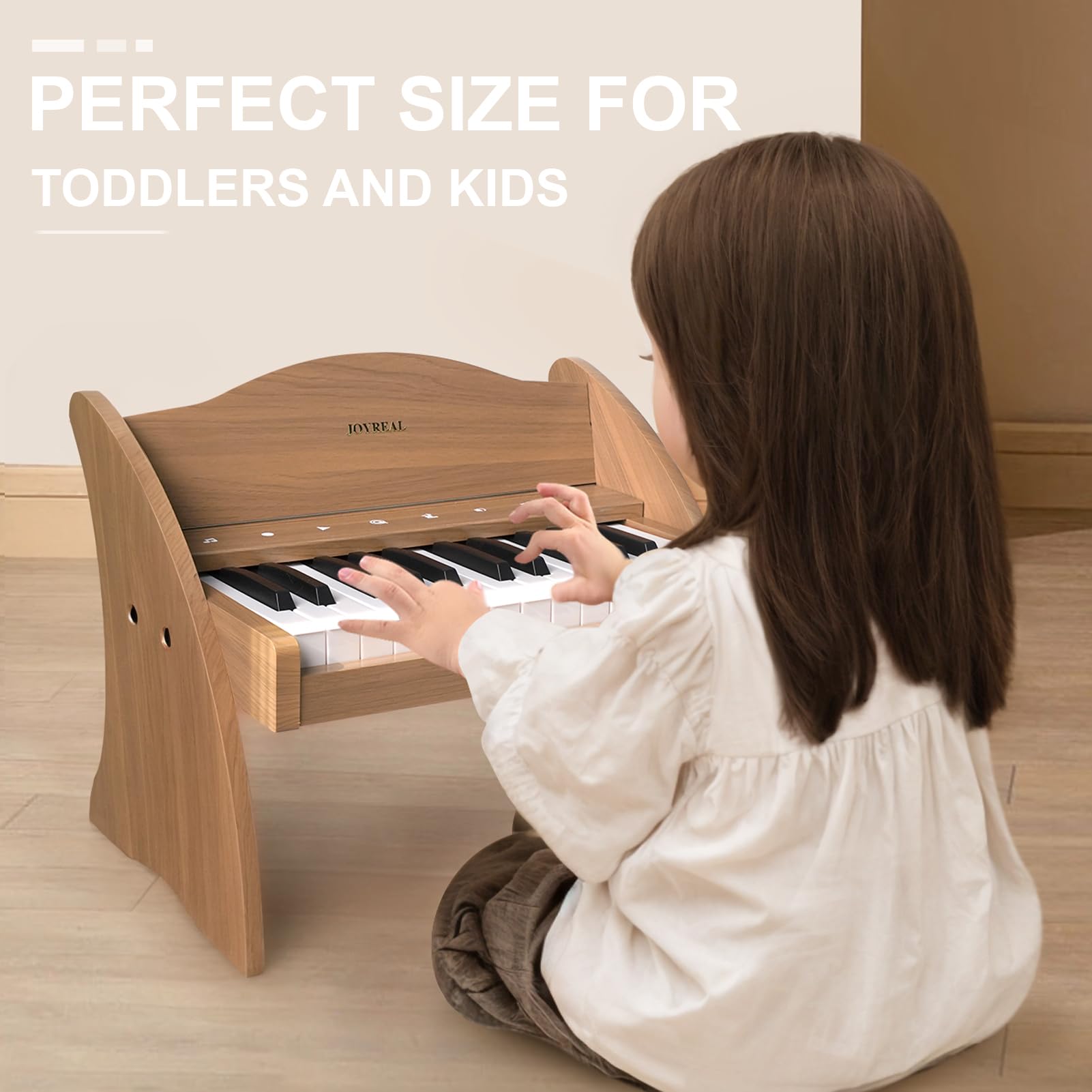 Joyreal 25-Key Digital Piano Keyboard for Kids - Touch Sensitive Keys with Educational Stickers, Wooden Mini Piano Toy for Boys & Girls Ages 3+ | Perfect for Early Music Education, Birthday Gifts & Home Play