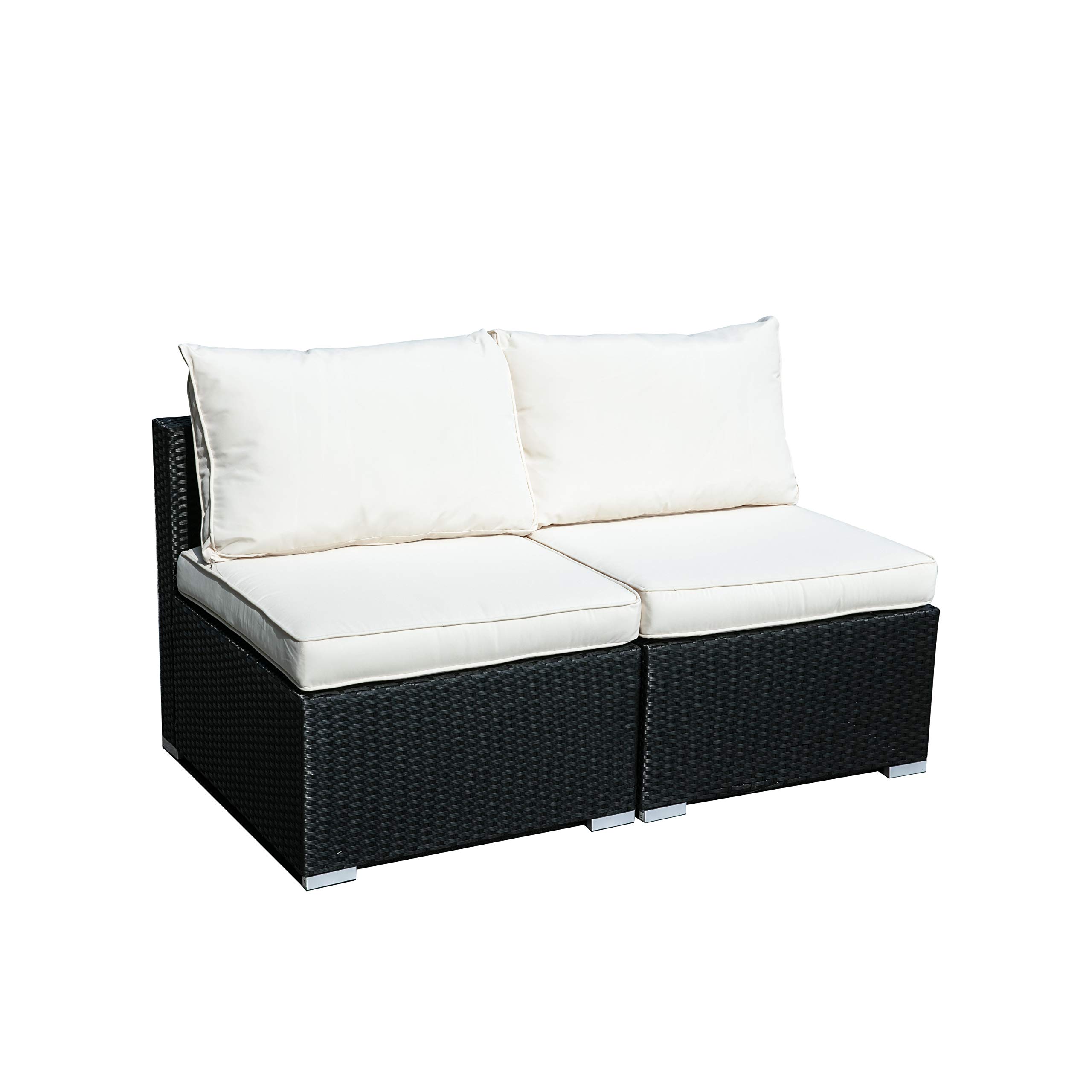 Klismos Outdoor Patio Furniture Set - 2-Piece Rattan Wicker Sectional Sofa with PE Cushions in Beige - Perfect for Garden, Poolside, and Backyard Relaxation