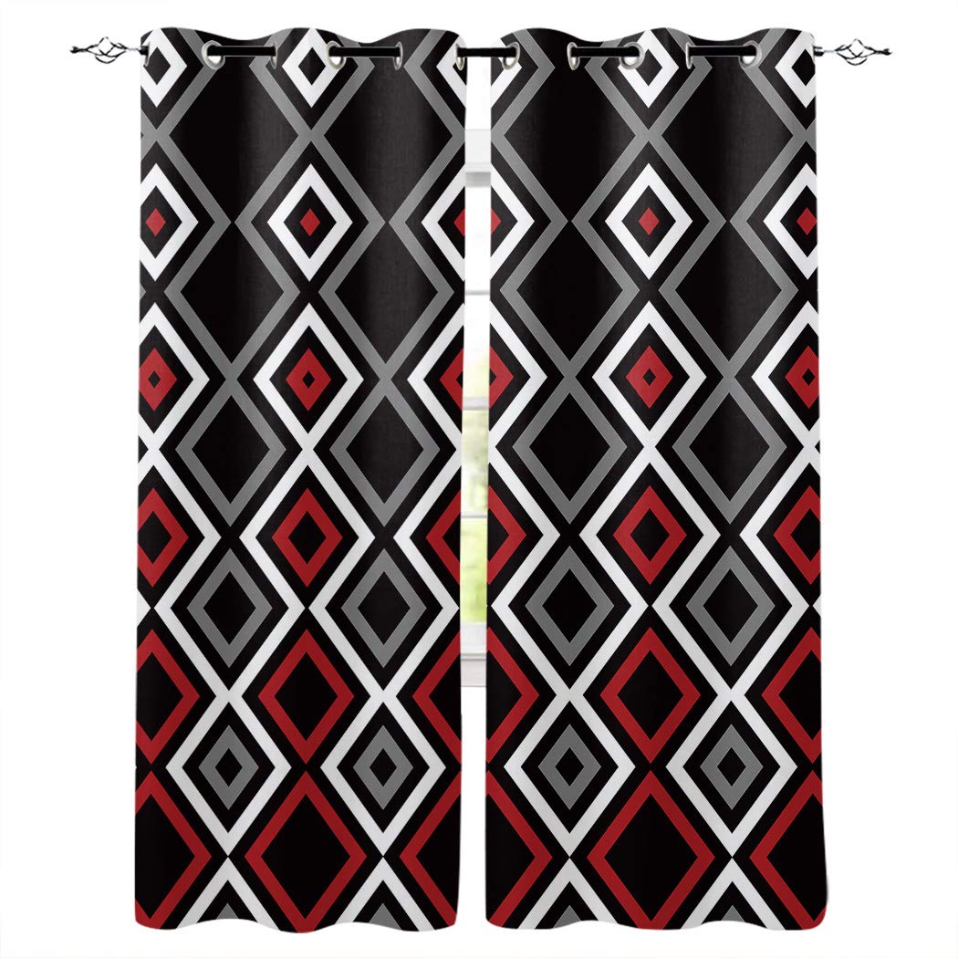 Abstract Geometric Pattern Grommet Window Curtains - Set of 2 Panels (27.5 x 39 Inch) for Bedroom & Living Room - Modern Art Print Home Decor for Natural Light Control & Privacy