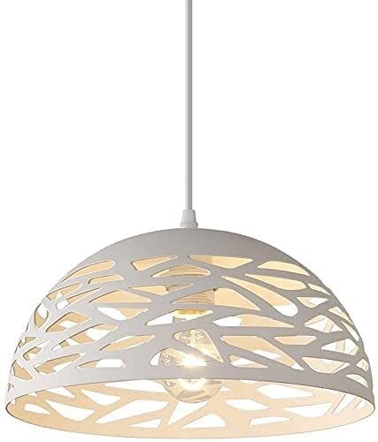 Vintage Industrial Metal Pendant Light with E27 Socket - White Ceiling Chandelier for Dining Room, Kitchen Island & Living Room | Durable Hanging Lantern for Modern Farmhouse, Restaurant & Cafe Decor