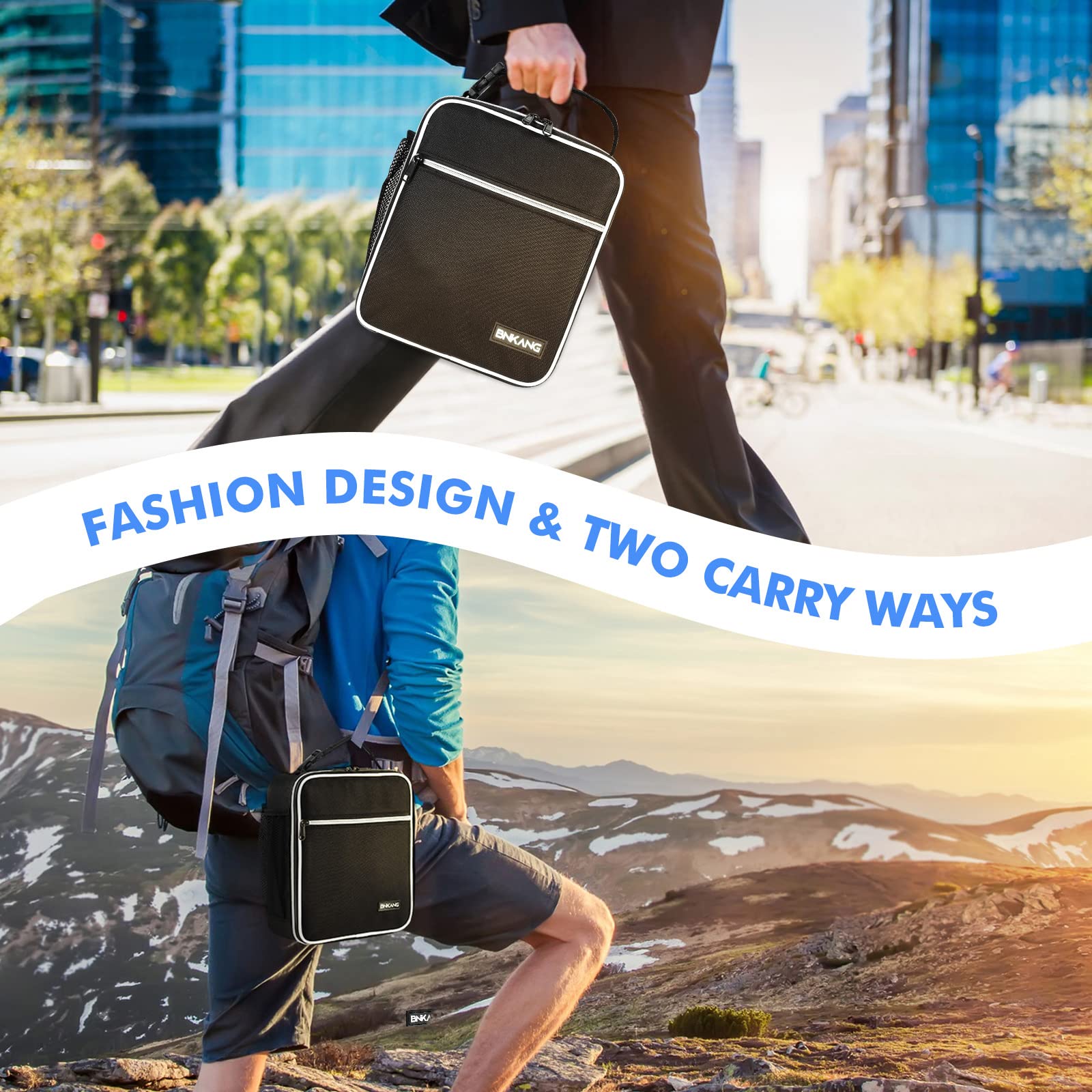Insulated Lunch Box for Adults - Reusable & Durable Small Lunch Bag Tote for Men & Women, Black with White - Perfect for Work, School, Picnics & Outdoor Activities