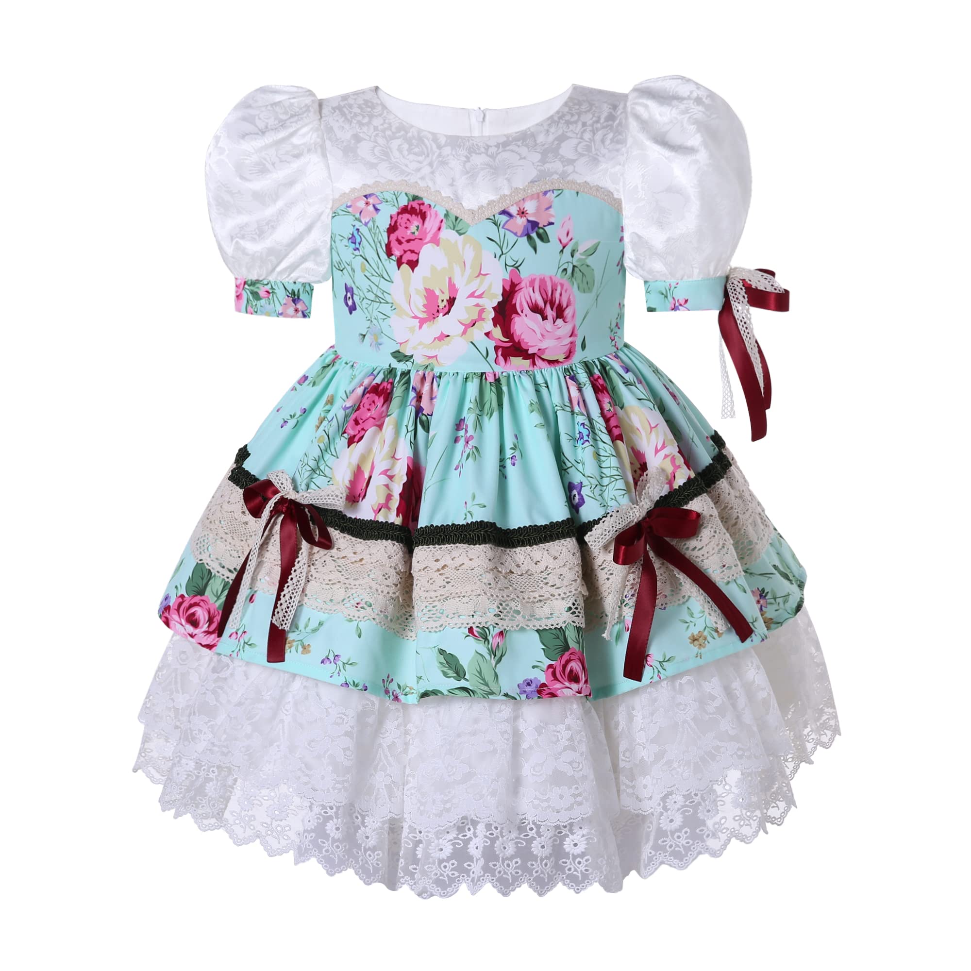 Pettigirl Girls Vintage Sweet Summer Floral Printed Lace Ruffle Dress - Cute Boutique Fancy Outfit for Teens & Kids - Perfect for Birthday Parties, Photo Shoots & Special Occasions