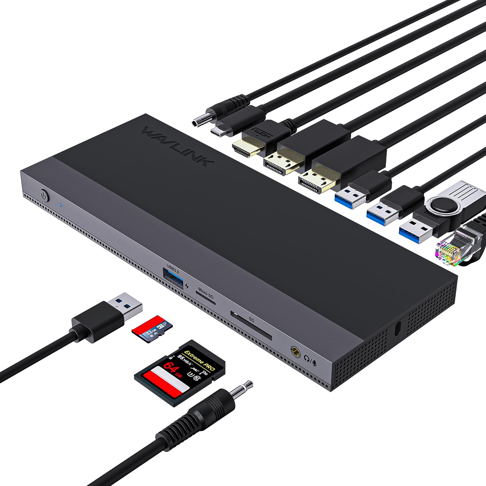13-in-1 USB C Triple Monitor Docking Station with 100W Power Delivery, WAVLINK USB-C Hub - 2x 4K DP, HDMI, Ethernet, 4 USB 3.0, SD/TF, Audio - Perfect for Home Office, Gaming & Multi-Screen Workstations