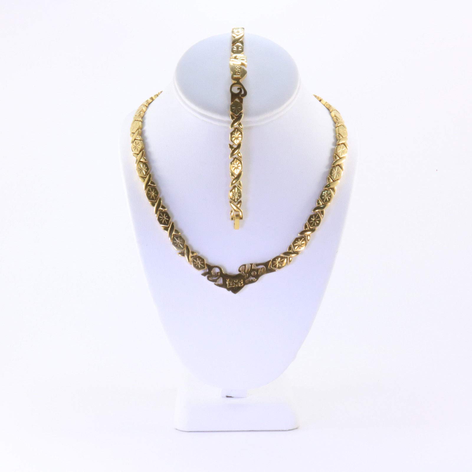 14K Gold Plated I LOVE YOU Hugs & Kisses Jewelry Set - Necklace, Bracelet & Filigree Hoop Earrings for Women | Romantic Gift for Anniversary, Valentine's Day & Special Occasions