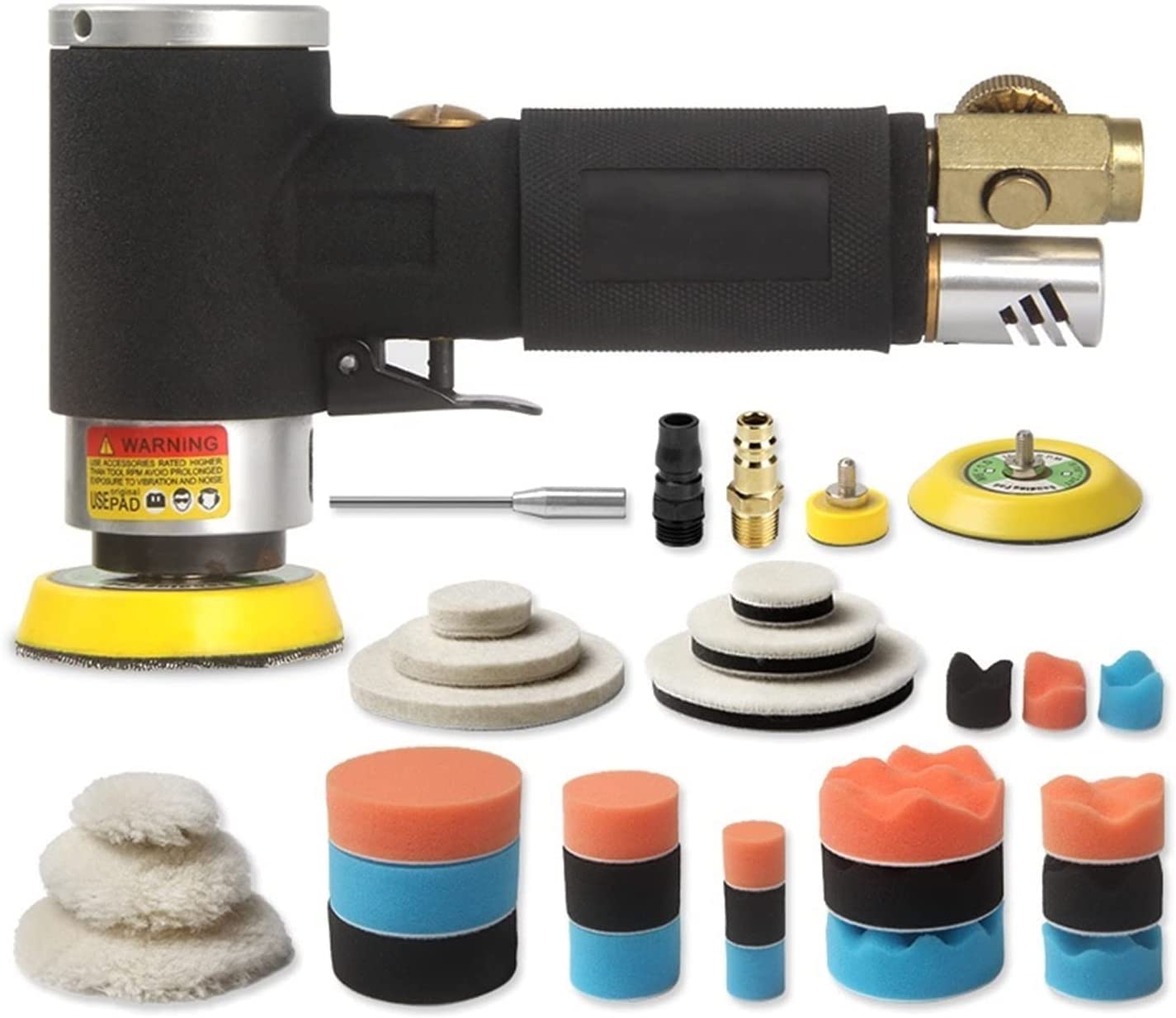 Professional 5MM Eccentric Buffer Air Random Orbital Palm Sander - 125/150MM Polishing & Grinding Machine for Wood, Metal & Auto Detailing - Perfect for DIY Projects, Furniture Refinishing & Car Paint Correction