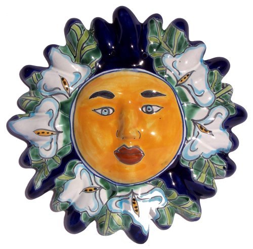 Lily Small Talavera Ceramic Sun Face Wall Decor - Hand-Painted Mexican Folk Art for Home, Garden & Outdoor Decor - Perfect for Patio, Backyard & Boho Style Interiors