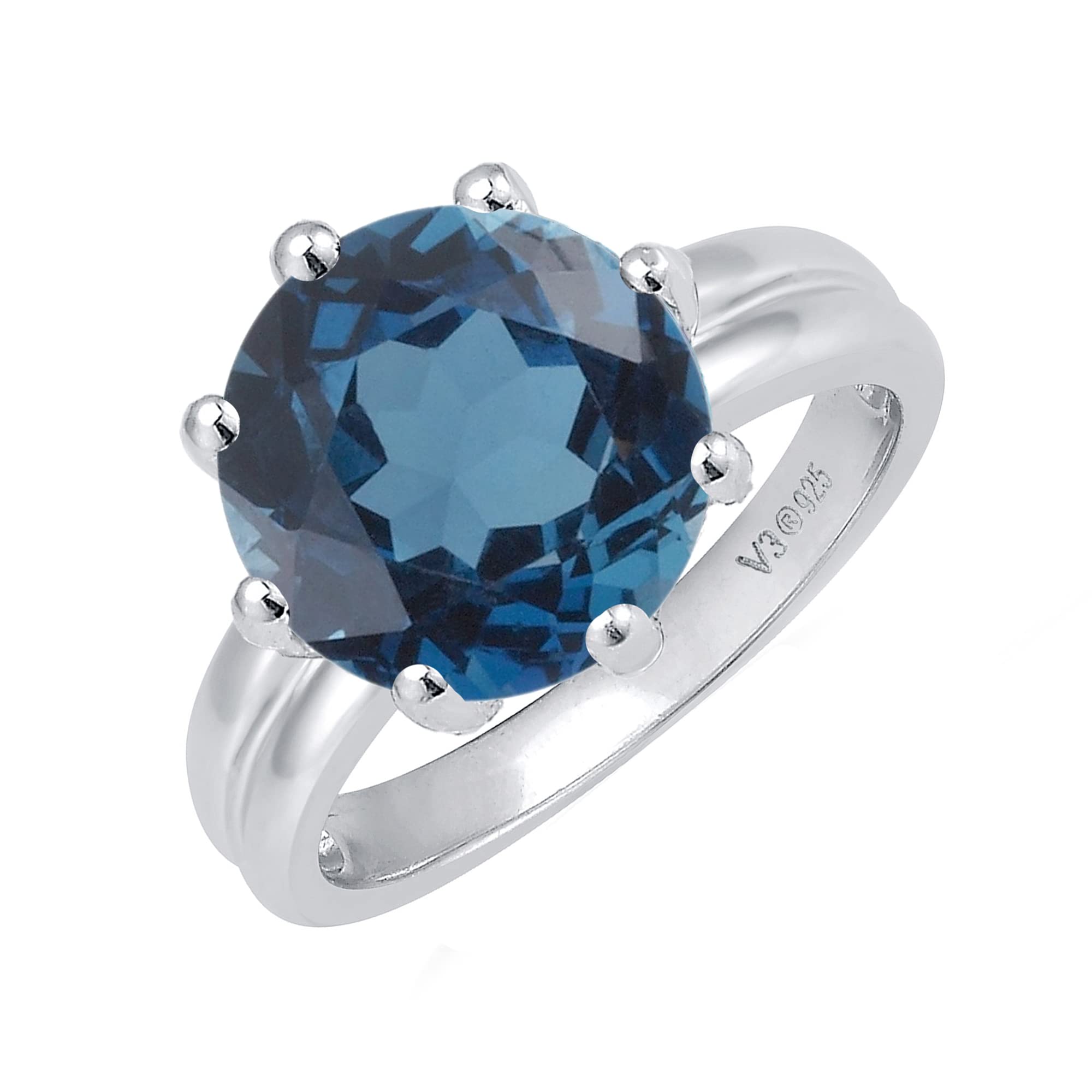 Natural London Blue Topaz Sterling Silver Solitaire Ring for Women – Elegant Jewelry Gift for Engagement, Anniversary & Special Occasions