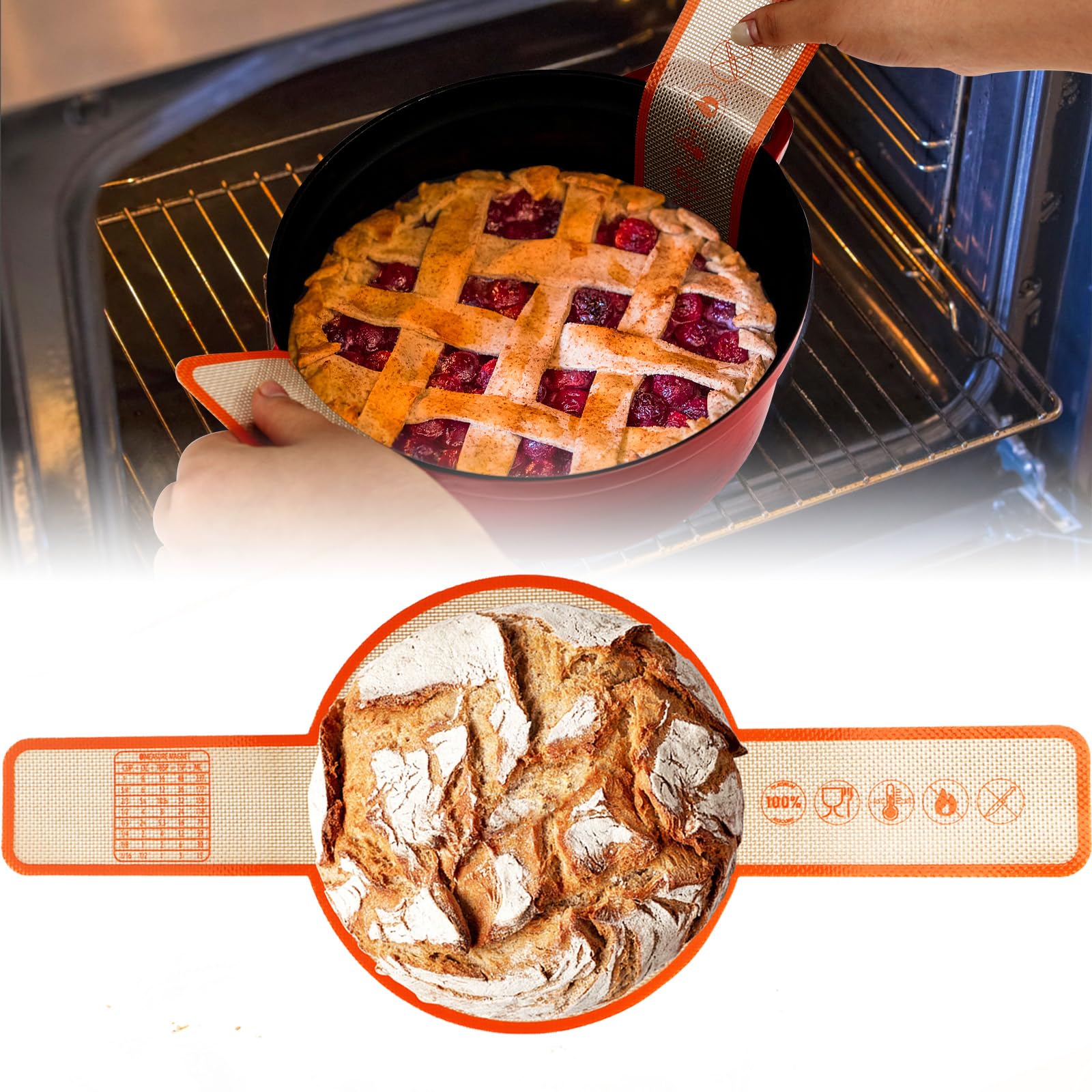 UBeesize Thickened Silicone Bread Sling - Reusable Non-Stick Sourdough Baking Mat for Dutch Oven (2-8 Quart) with Extra Long Handles | Easy Clean Bread Sheet Liner for Homemade Artisan Loaves & Dutch Oven Baking
