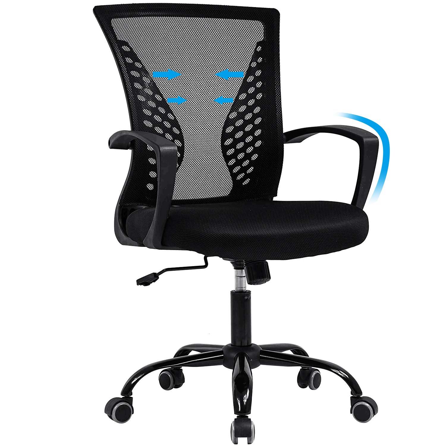 Ergonomic Office Chair - Adjustable Mid Back Mesh Computer Chair with Lumbar Support & Armrests - Modern Rolling Task Chair for Home Office, Study, or Executive Workspace - Black