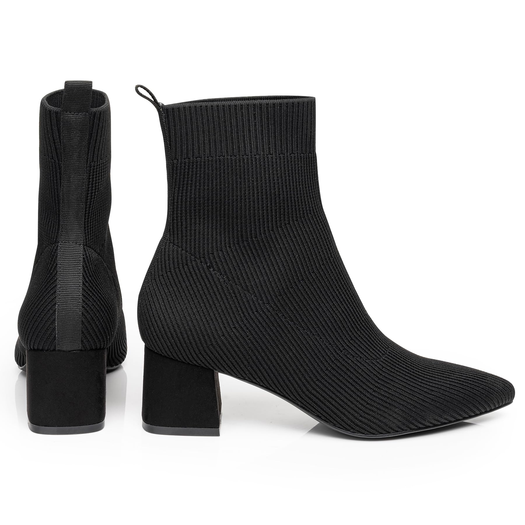Trary Women's Chunky Heel Pointed Toe Ankle Boots - Knit Sock Booties Slip On Shoes for Fall & Winter - Perfect for Office, Date Night & Casual Outfits