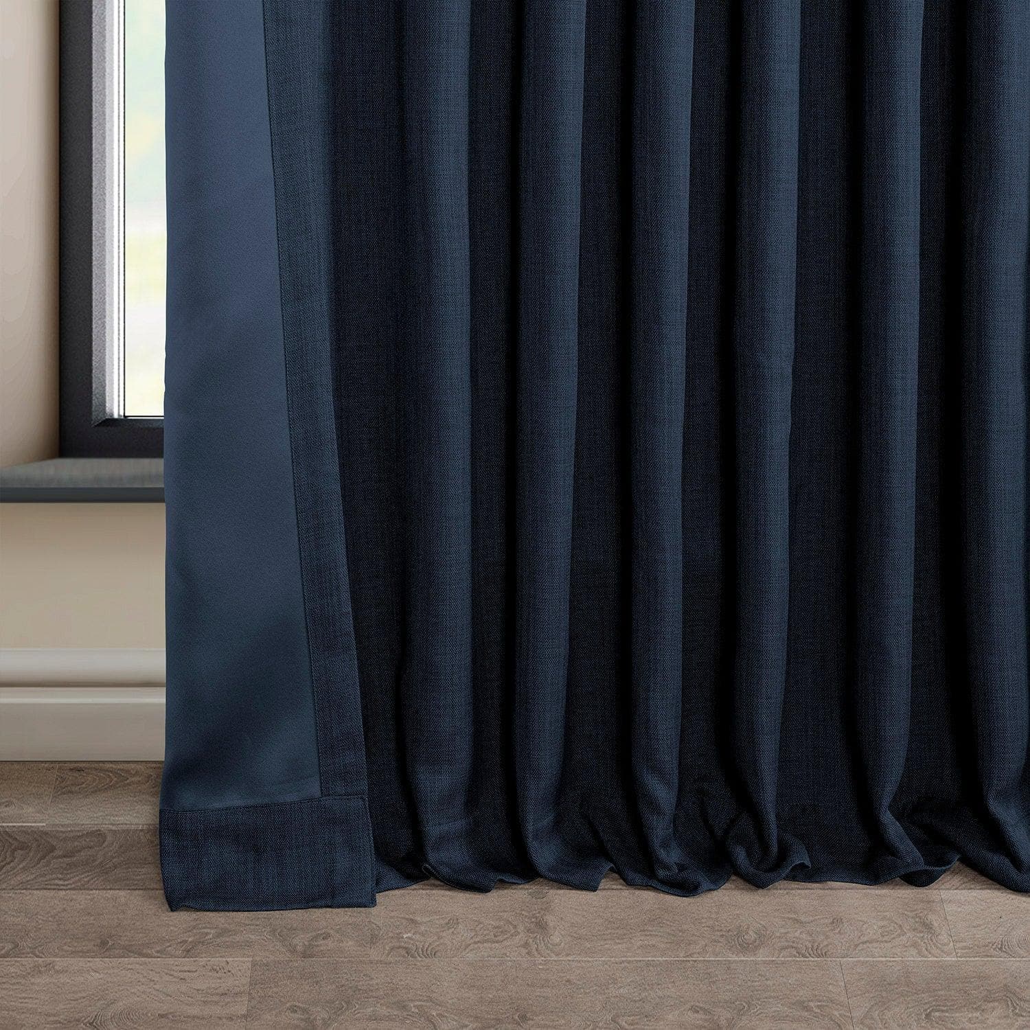 Nightfall Navy Extra Wide Textured Faux Linen Blackout Curtains for Bedroom - Thermal Insulated Window Drapes for Living Room & Nursery