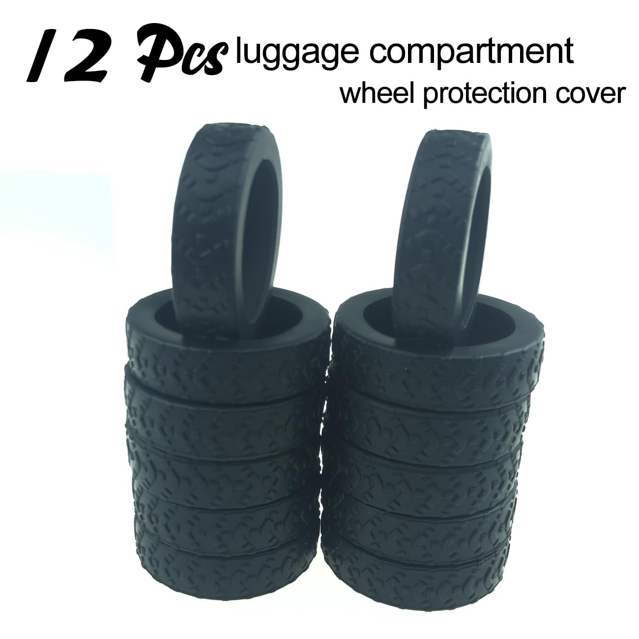 12-Pack Black Silicone Luggage Wheel Covers - Universal Suitcase Wheel Protectors for Most Luggage Sets | Durable, Noise-Reducing Rubber Wheel Guards | Perfect for Travel, Airport Use & Suitcase Protection